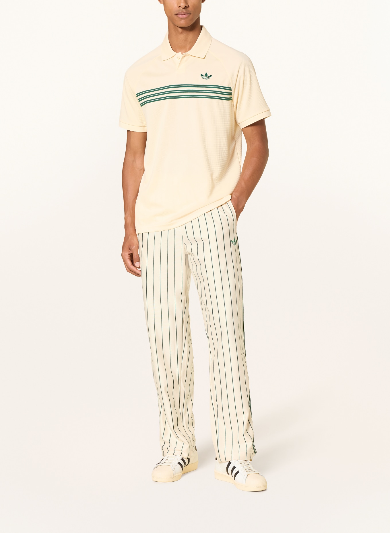 adidas Originals Pantalon en molleton FIREBIRD avec bandes décoratives: BEIGE / VERT