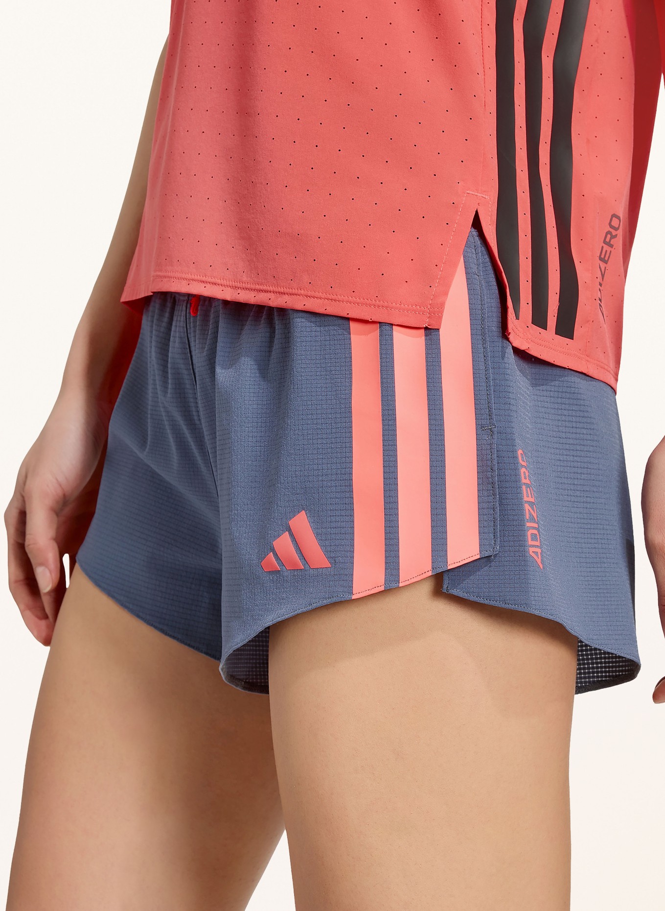 adidas 2-in-1-Laufshorts ADIZERO RUNNING GEL POCKET: BLAUGRAU / NEONORANGE