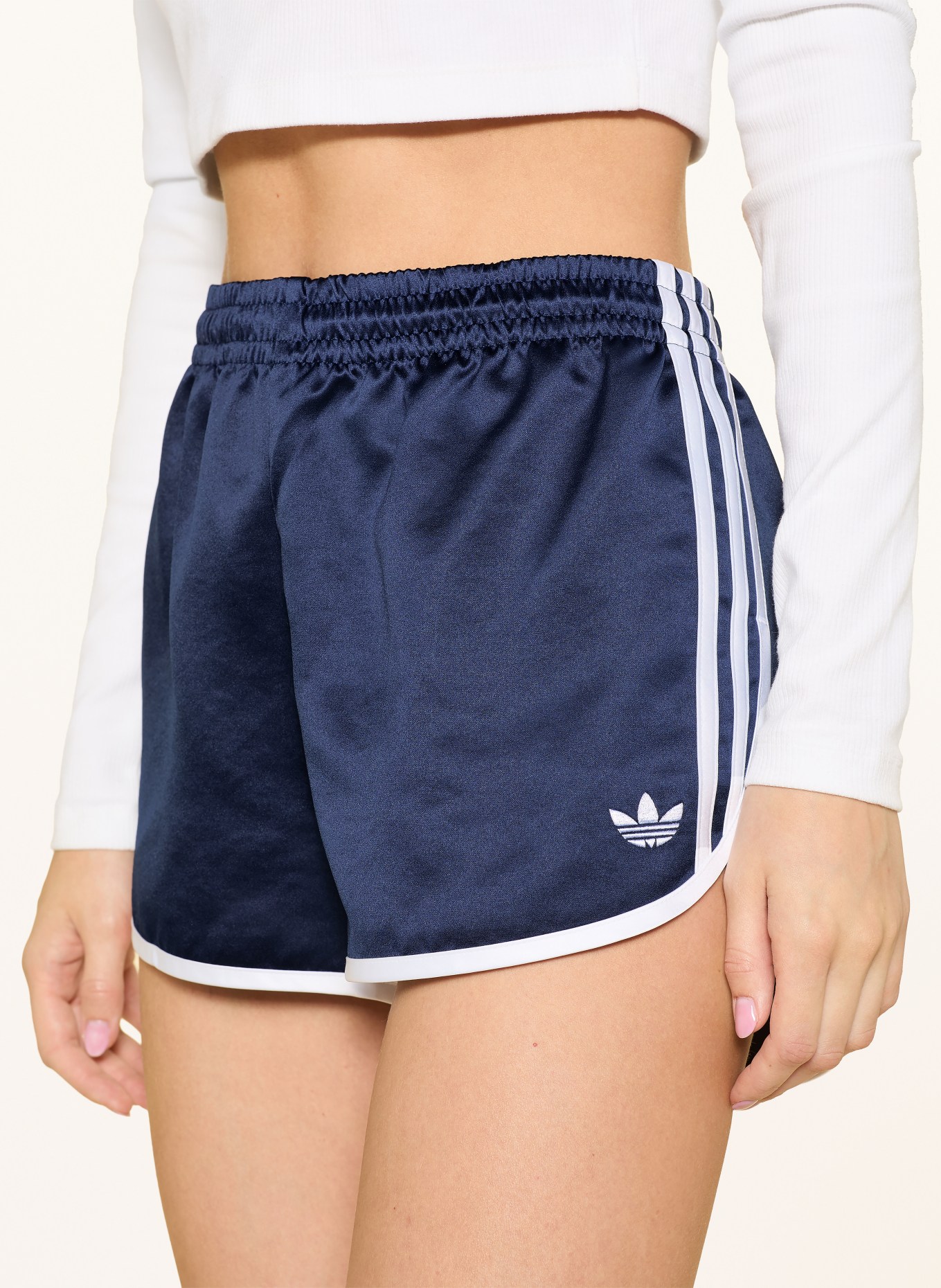 adidas Originals SATIN 3S SPRINTER Shorts: DARK BLUE / WHITE
