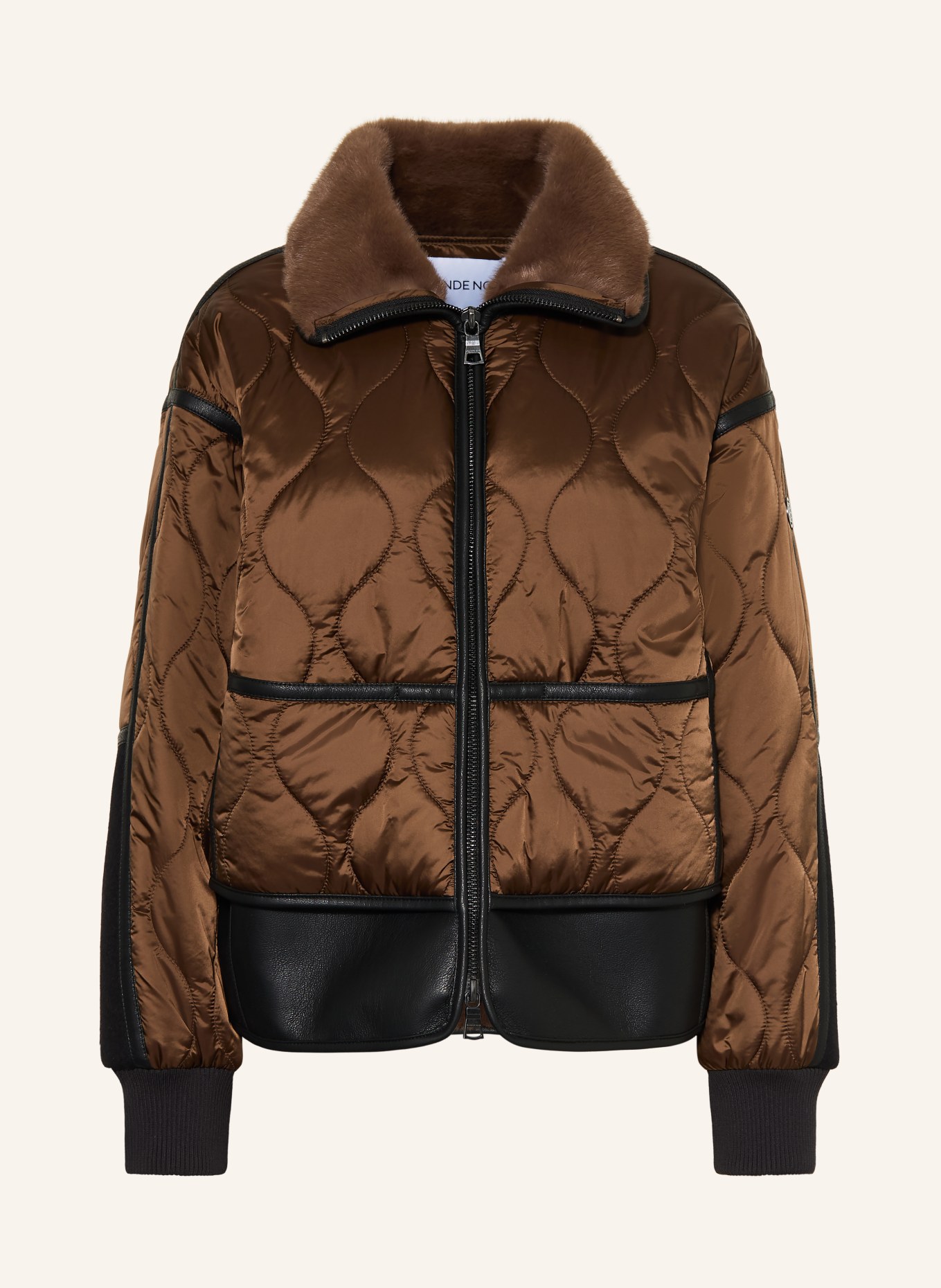 BLONDE No.8 MARA gewatteerde jas in gemengde materialen: BRUIN / ZWART