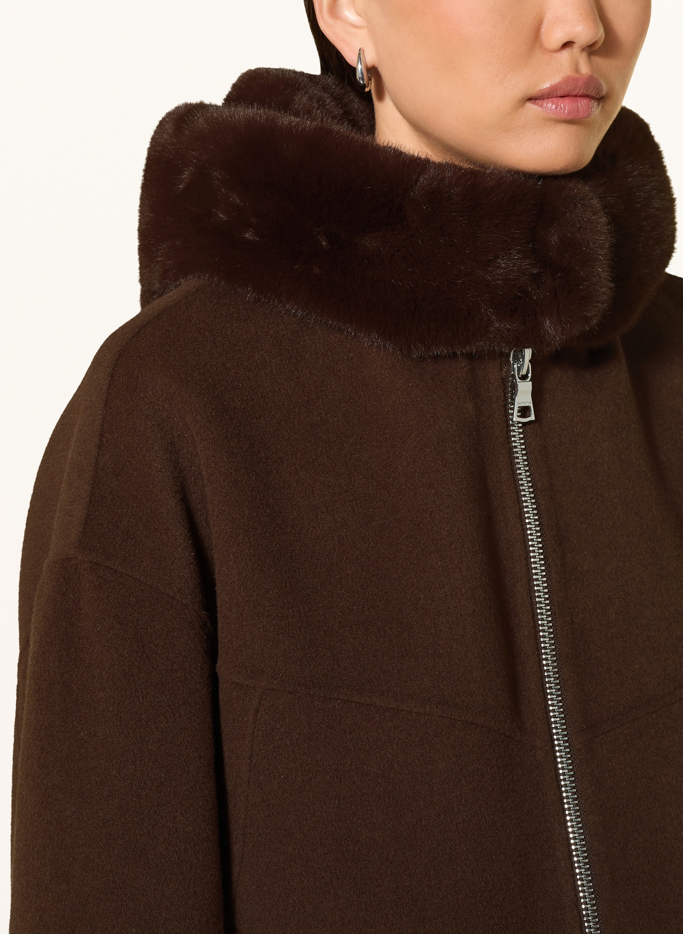 BLONDE No.8 JERRY Jacket with Detachable Faux Fur Hood: BROWN