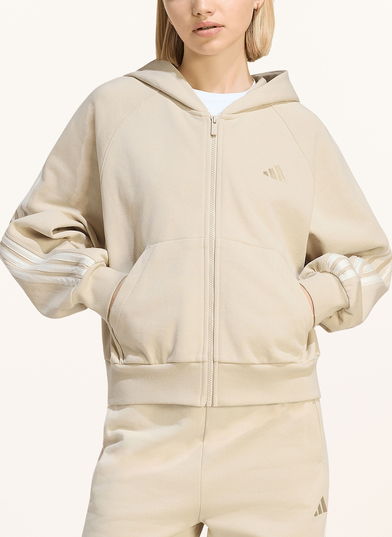 adidas Sweatjacke: HELLBRAUN / WEISS