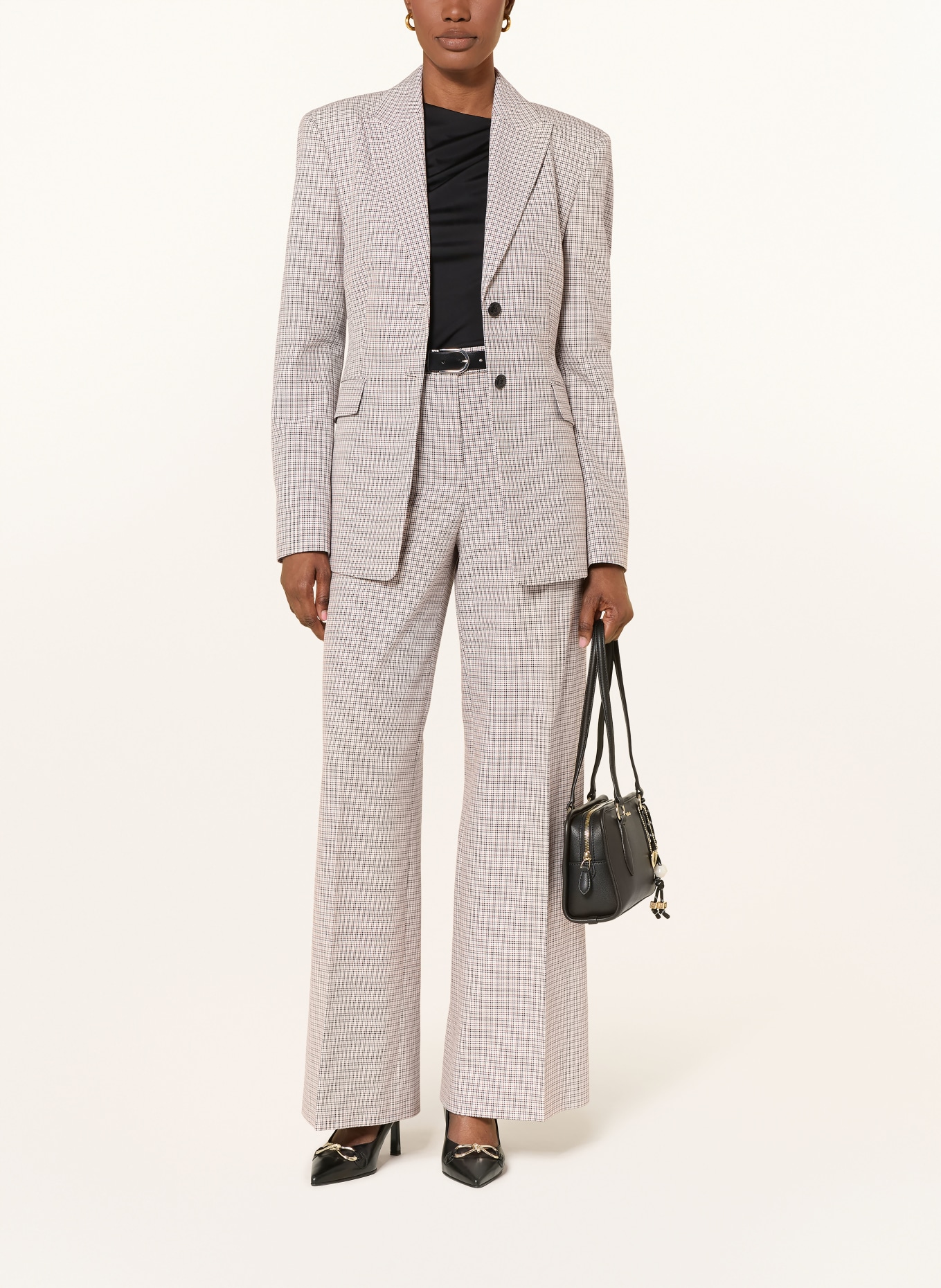 HUGO HERBERTA wide-leg trousers: BEIGE / BROWN / DARK GRAY