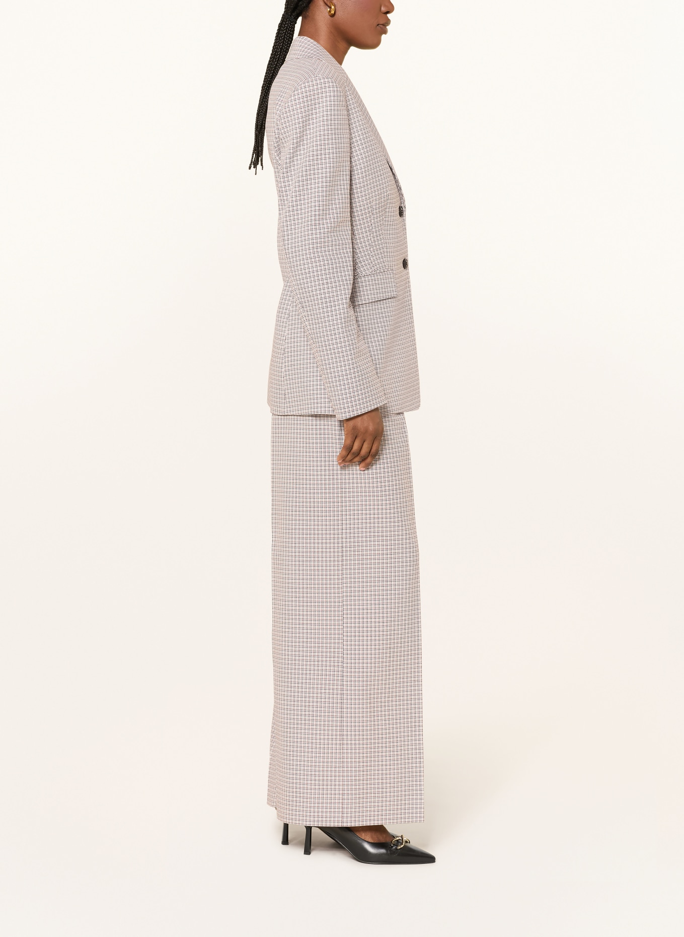 HUGO HERBERTA wide-leg trousers: BEIGE / BROWN / DARK GRAY