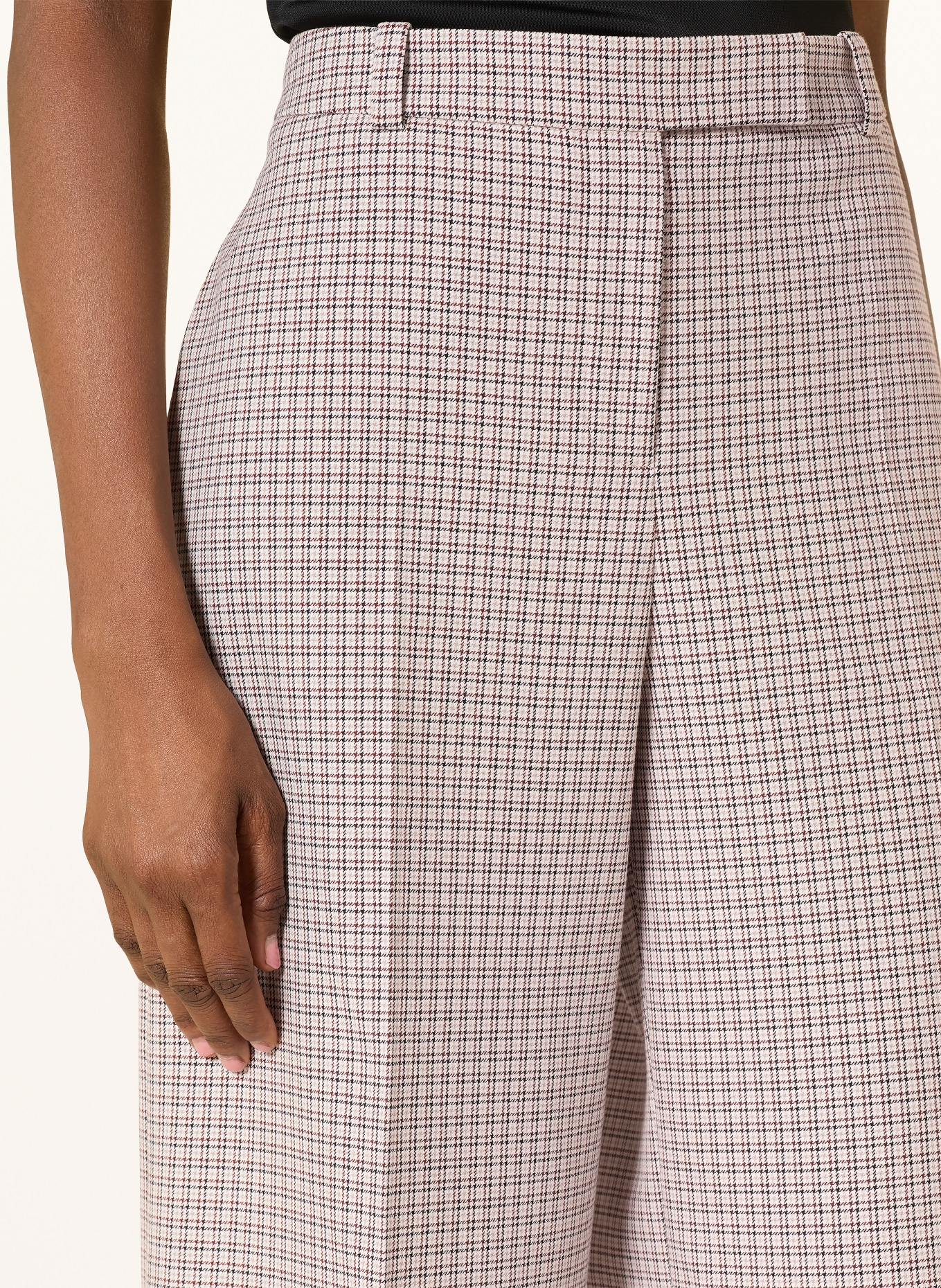 HUGO HERBERTA wide-leg trousers: BEIGE / BROWN / DARK GRAY