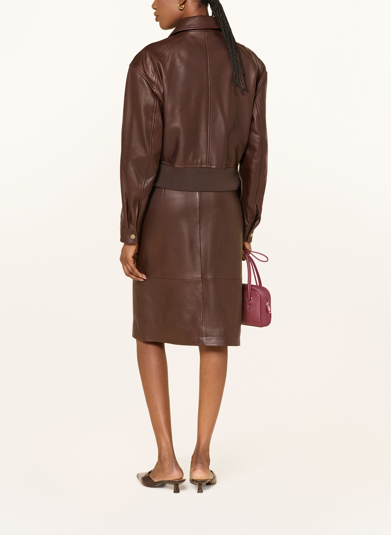 HUGO LACELO Leather Skirt: DARK BROWN / GOLD
