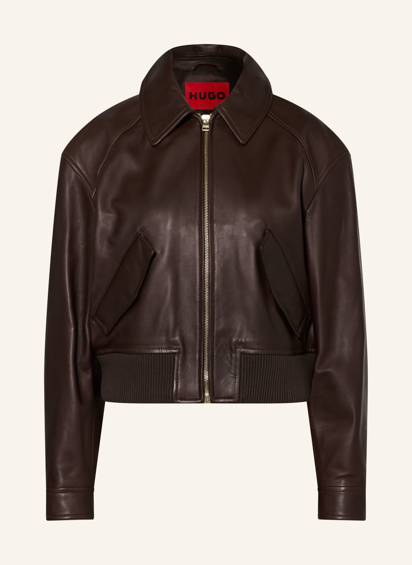 HUGO LACEILA Leather Jacket: DARK BROWN