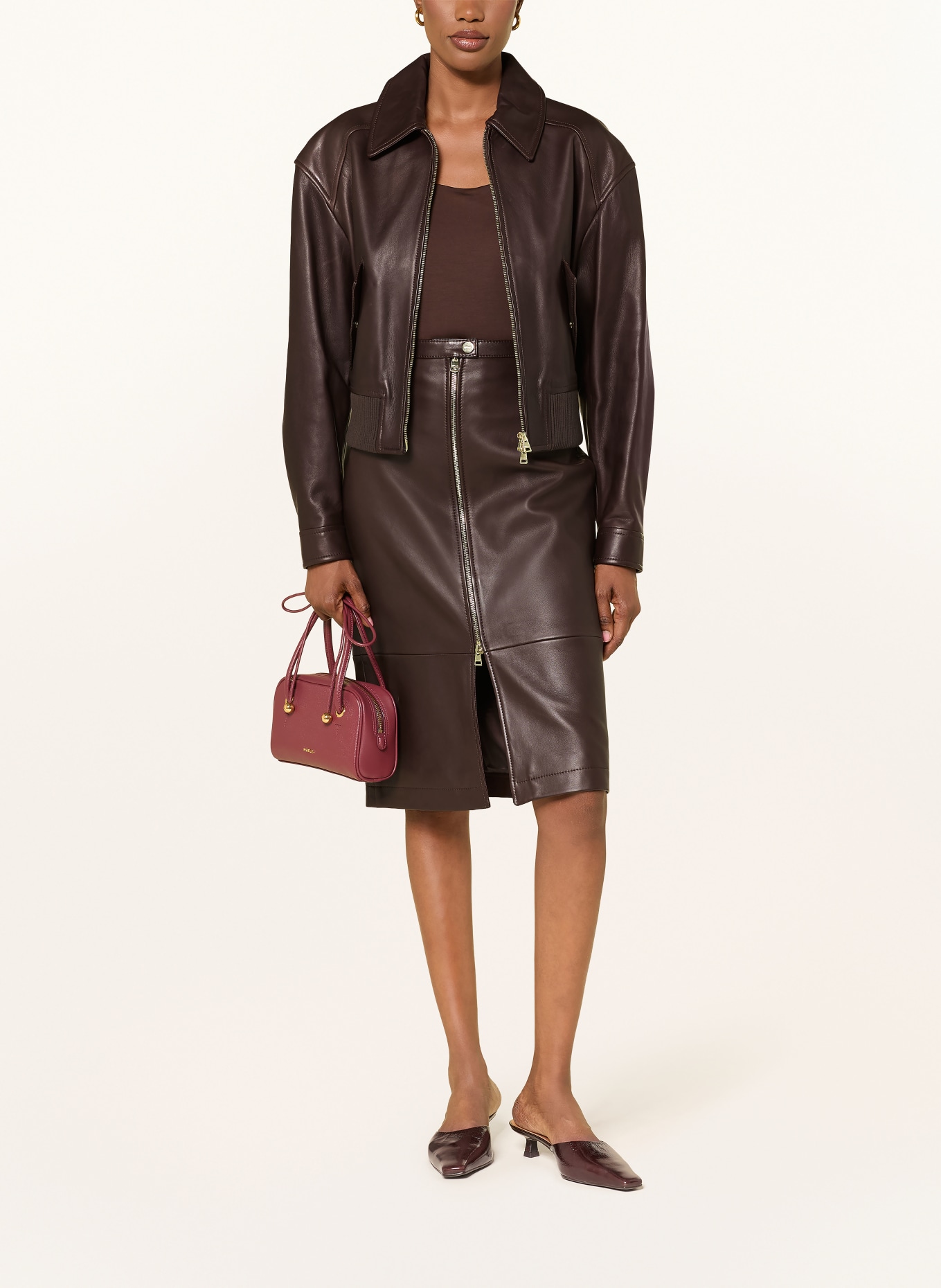 HUGO LACEILA Leather Jacket: DARK BROWN
