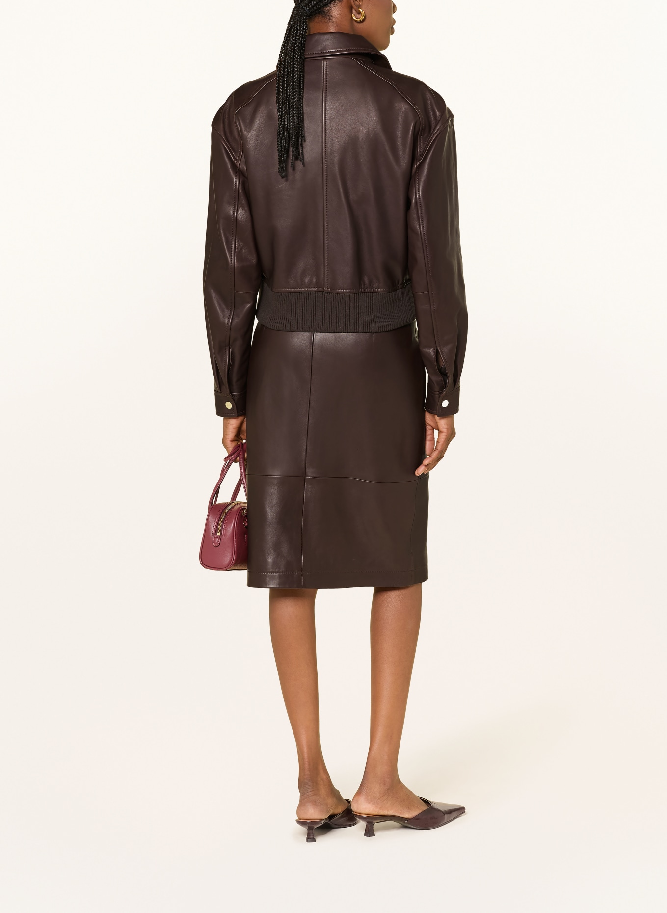 HUGO LACEILA Leather Jacket: DARK BROWN
