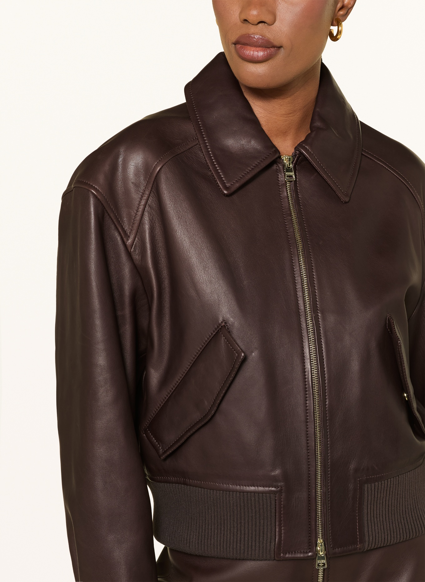 HUGO LACEILA Leather Jacket: DARK BROWN