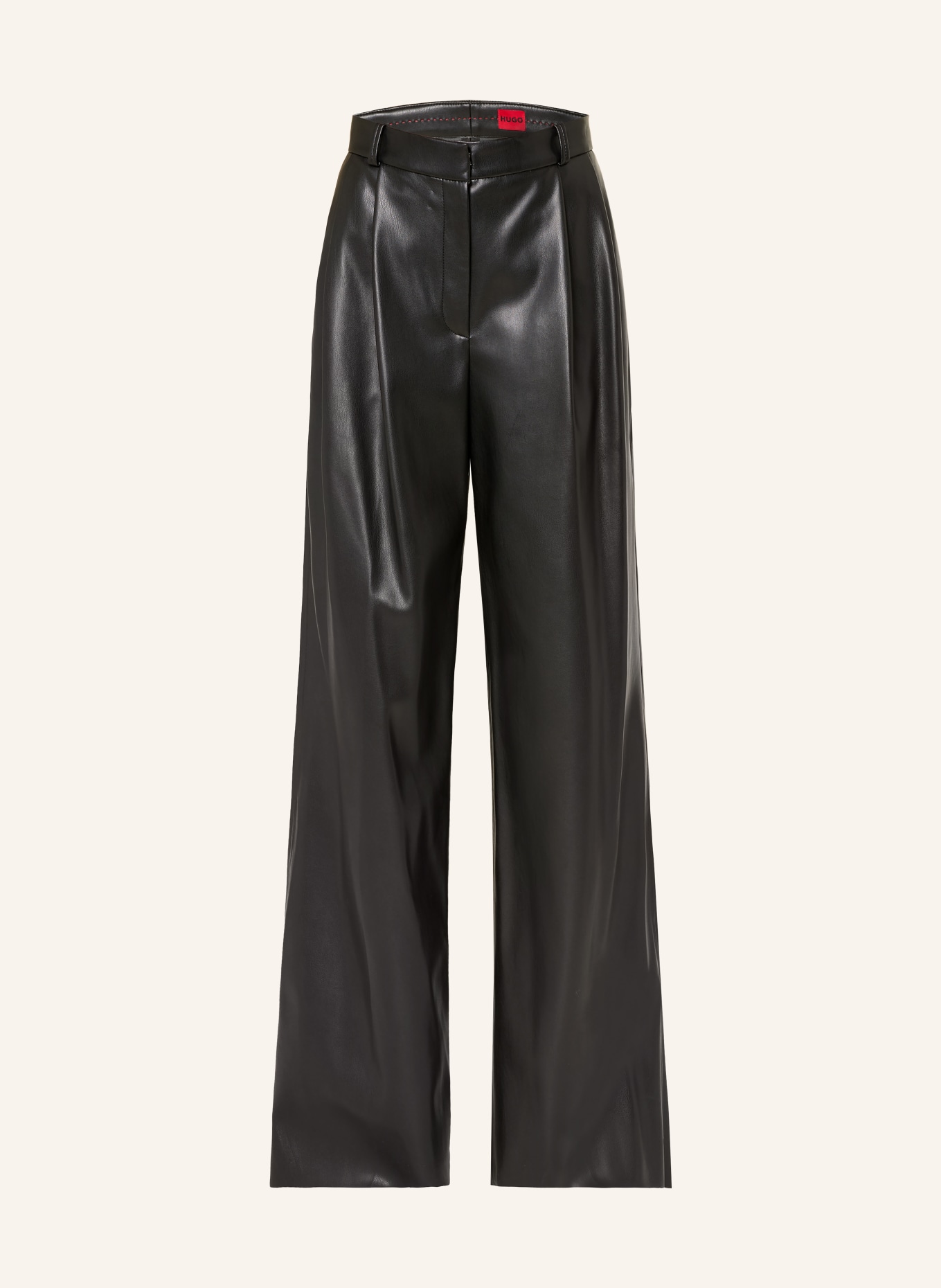 HUGO HENESA Leather-Look Wide-leg Trousers: BLACK