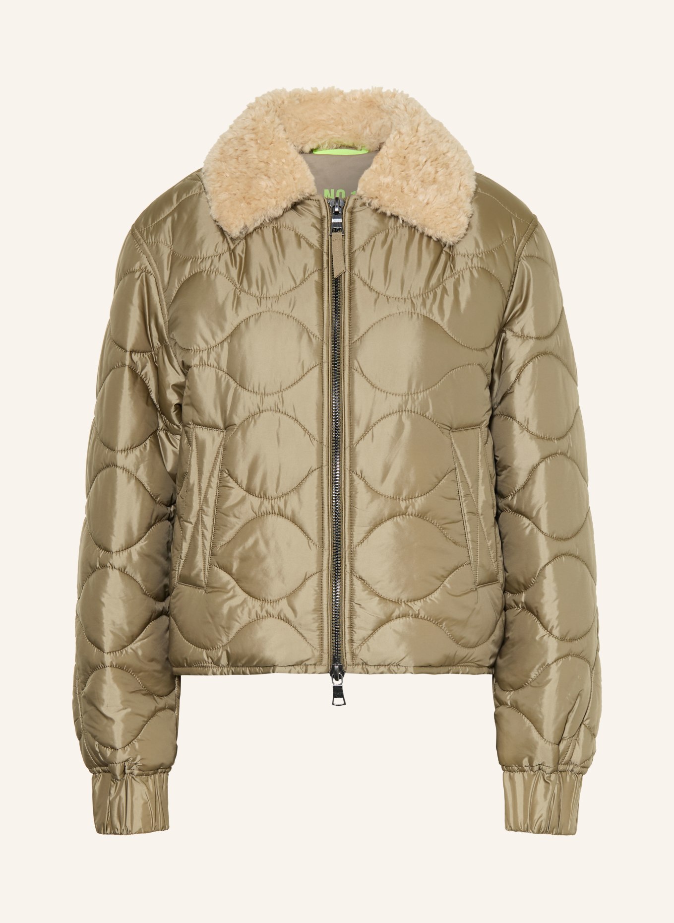 No.1 Como MASSA gewatteerd jack met afneembare kunstbontkraag: BEIGE / CRÈME
