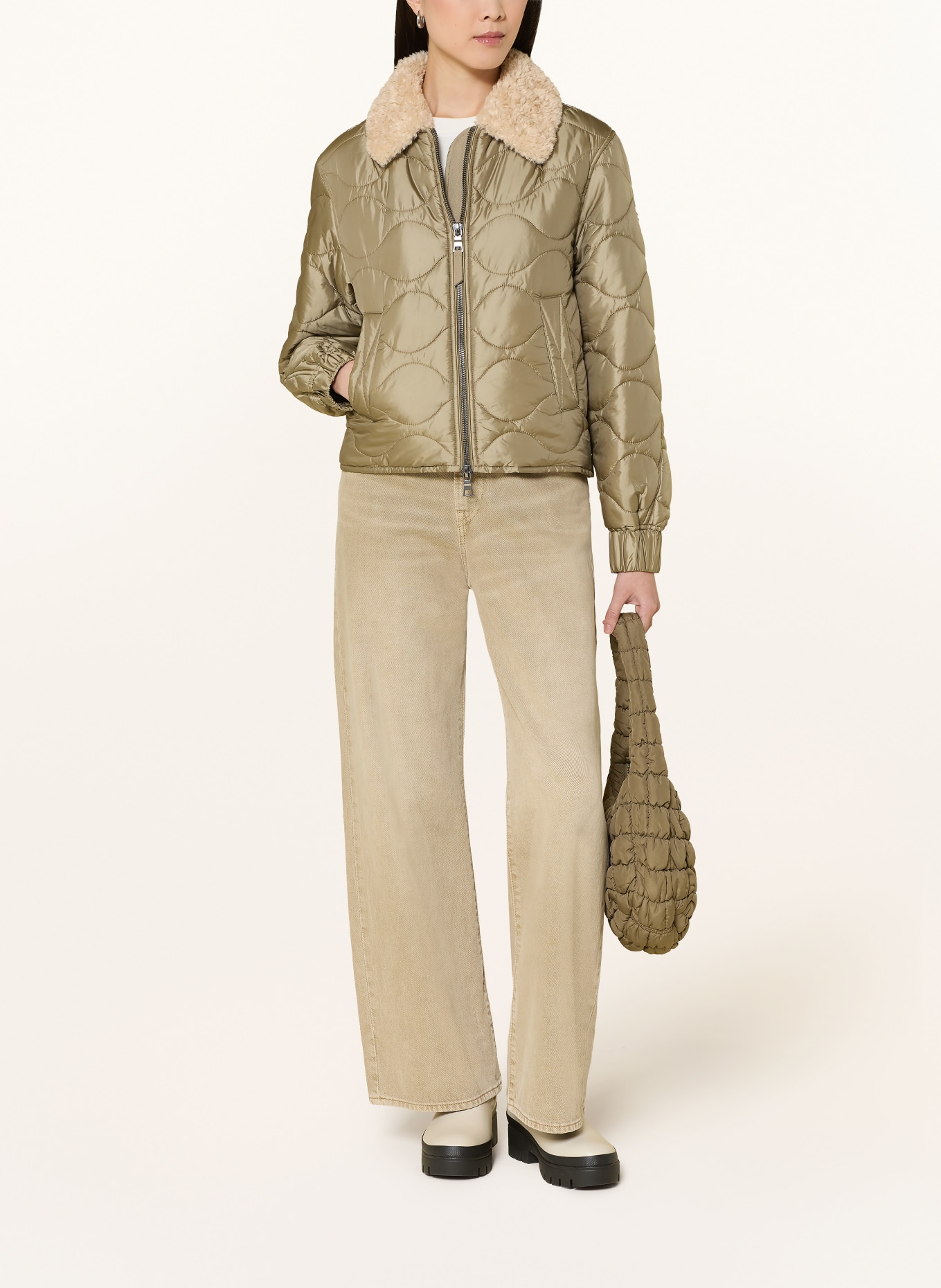 No.1 Como MASSA gewatteerd jack met afneembare kunstbontkraag: BEIGE / CRÈME