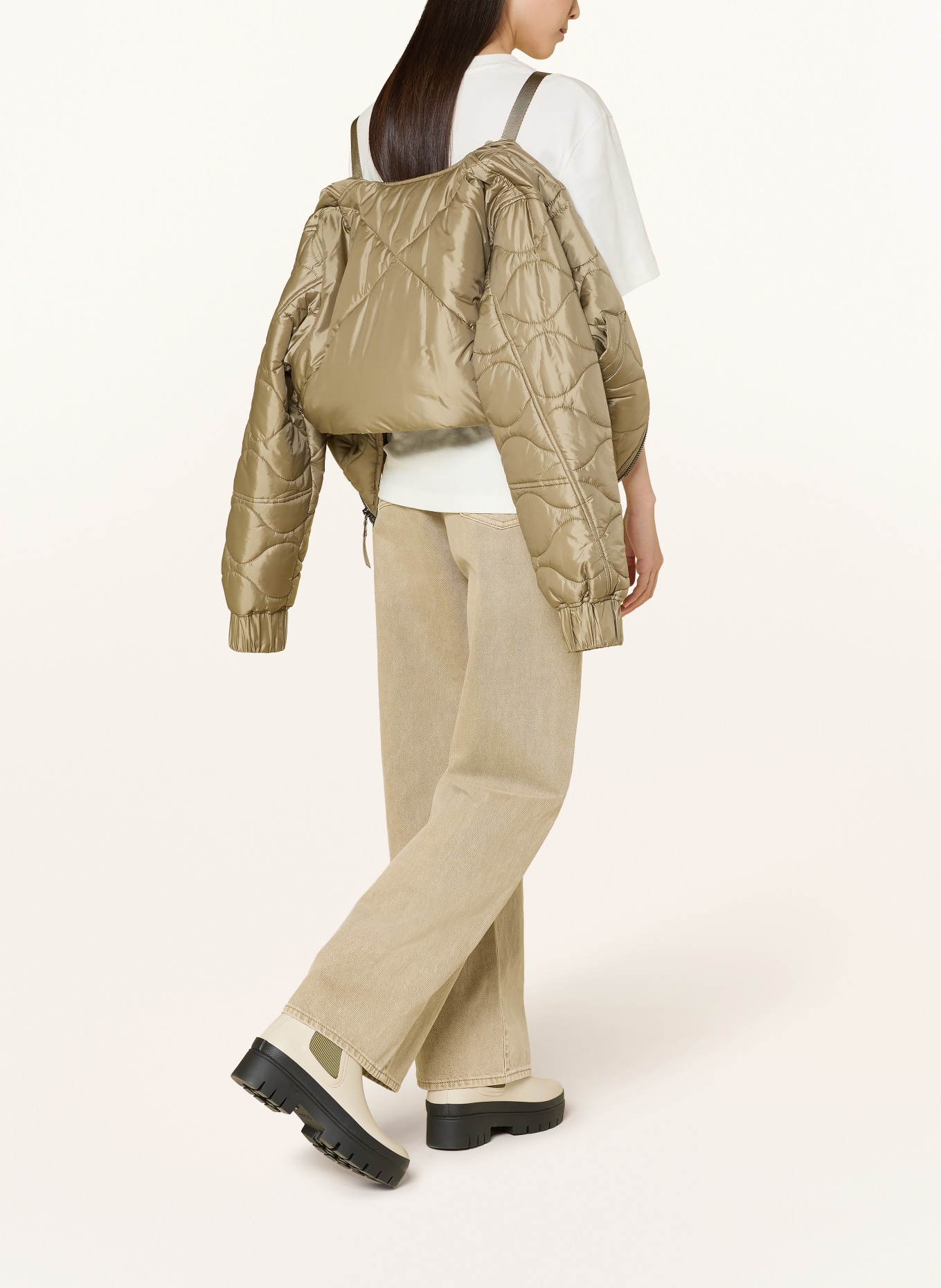 No.1 Como MASSA gewatteerd jack met afneembare kunstbontkraag: BEIGE / CRÈME