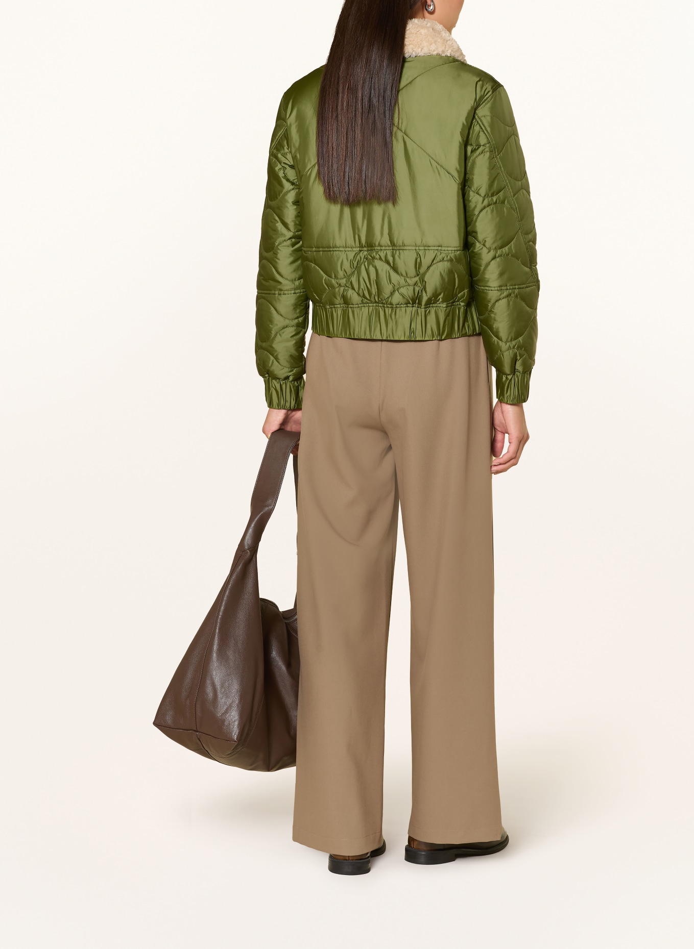 No.1 Como MASSA gewatteerd jack met afneembare kunstbontkraag: OLIJF / BEIGE