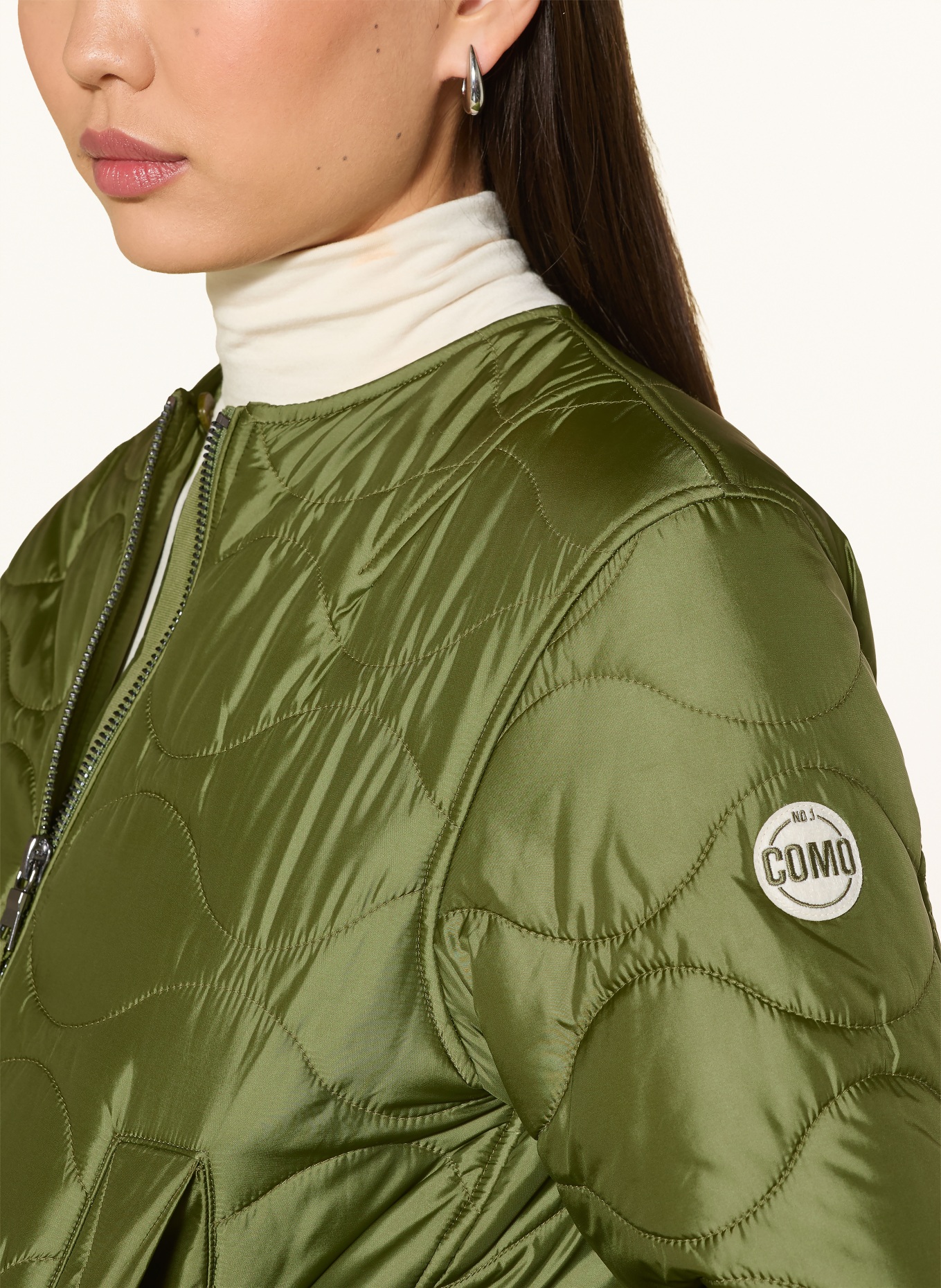 No.1 Como MASSA gewatteerd jack met afneembare kunstbontkraag: OLIJF / BEIGE