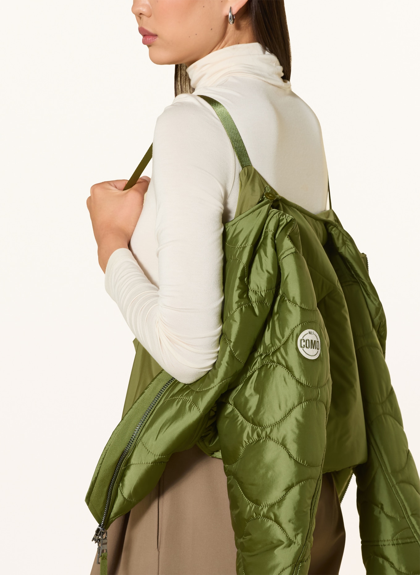 No.1 Como MASSA gewatteerd jack met afneembare kunstbontkraag: OLIJF / BEIGE
