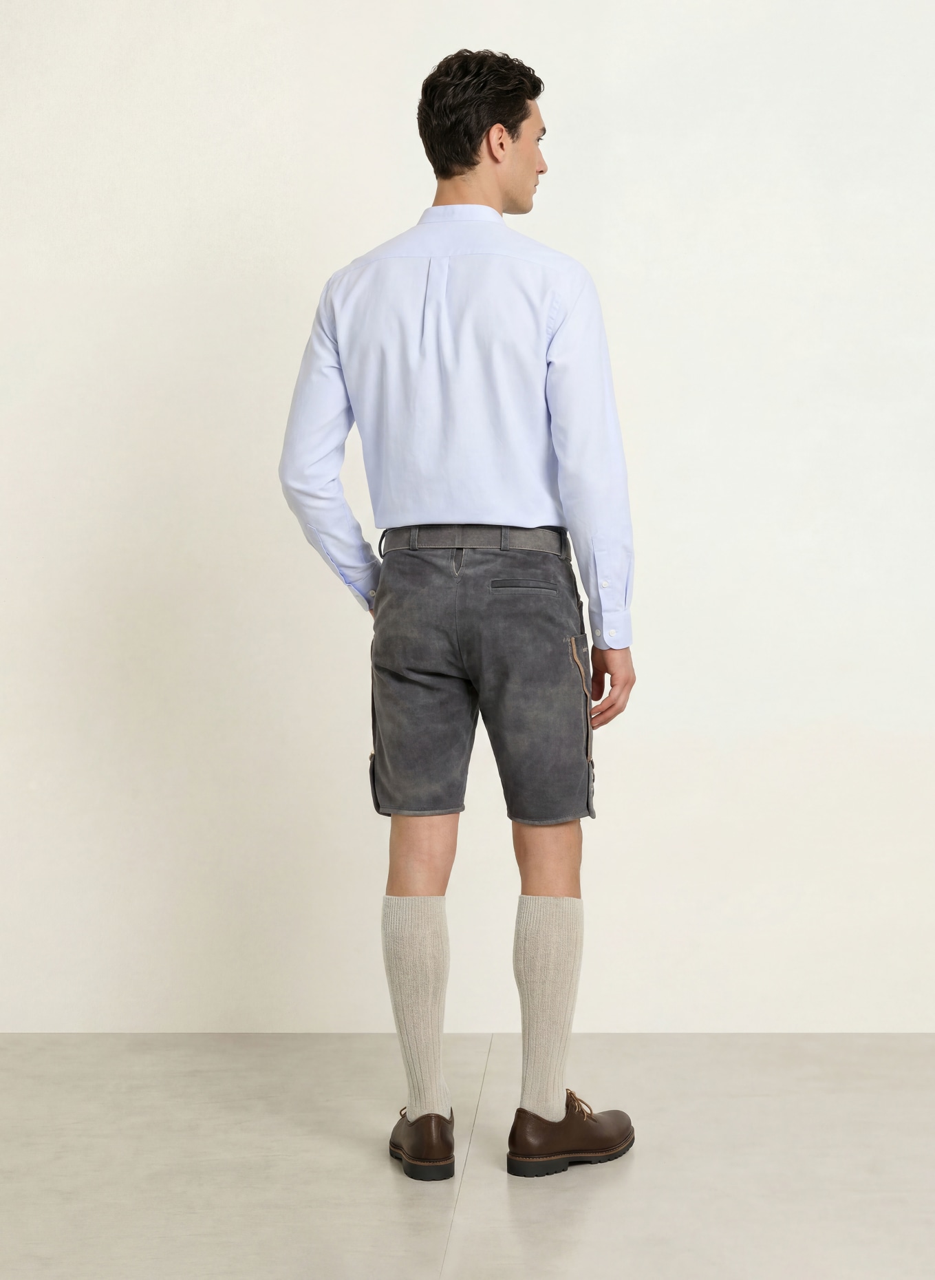 HIRSCHER MURNAU Traditional leather trousers: DARK GRAY / LIGHT BROWN