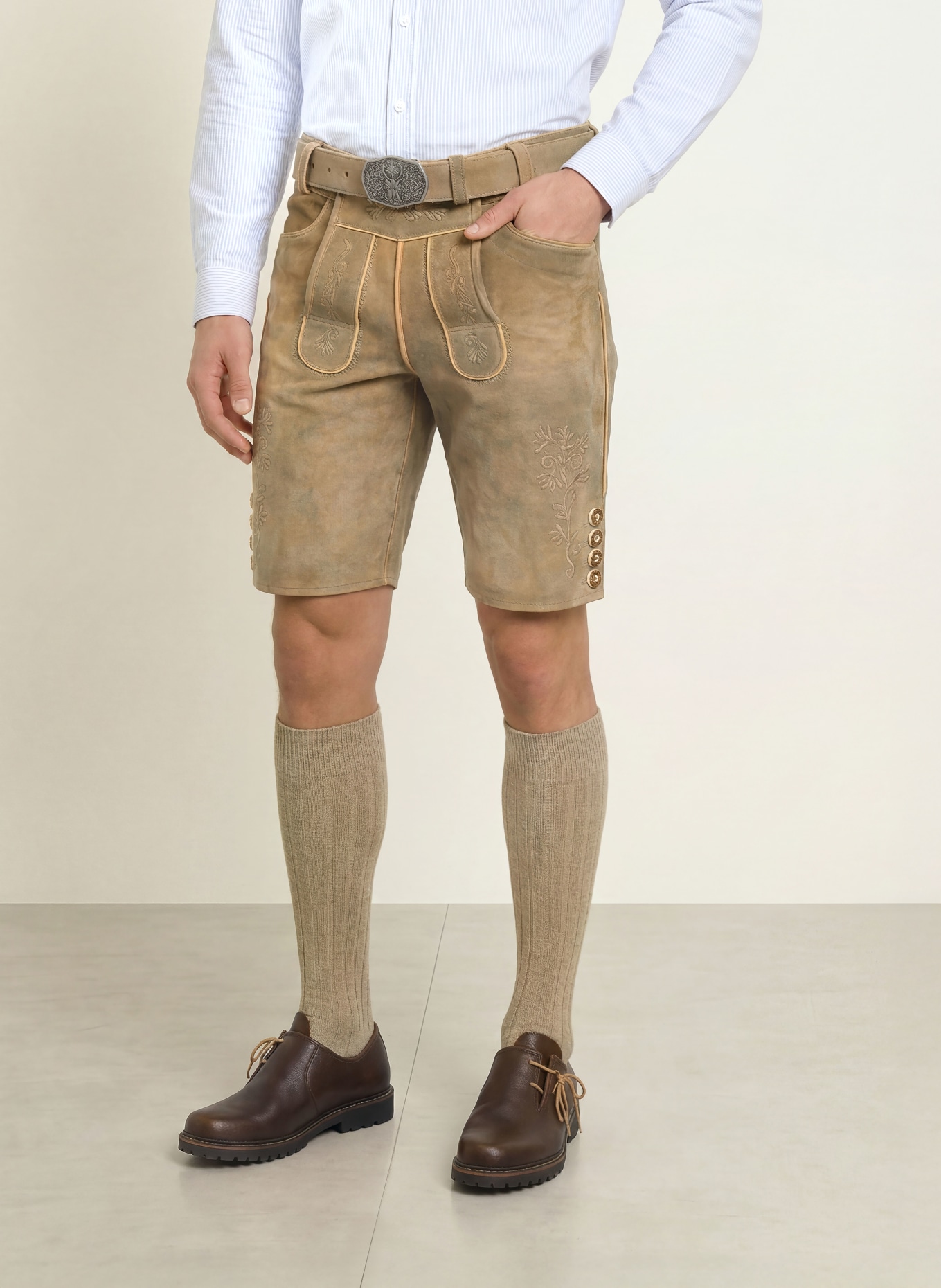 HIRSCHER FREILASSING Traditional leather trousers: BEIGE