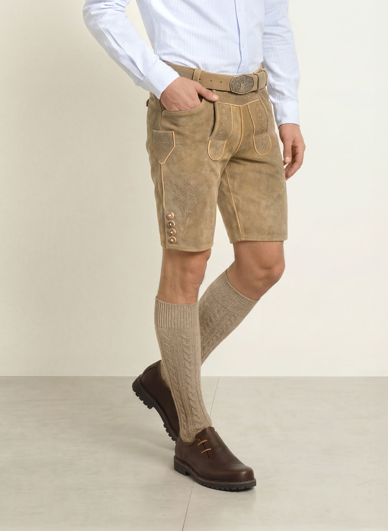 HIRSCHER FREILASSING Traditional leather trousers: BEIGE
