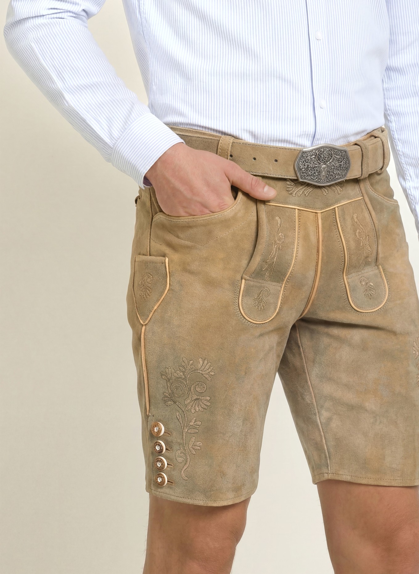 HIRSCHER FREILASSING Traditional leather trousers: BEIGE