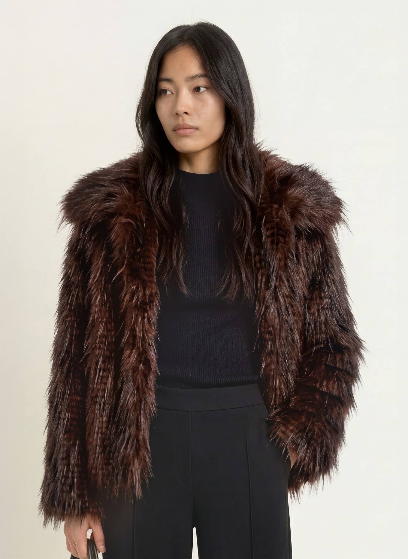 MILESTONE Kunstfell-Jacke MSNELLY: DUNKELBRAUN / SCHWARZ