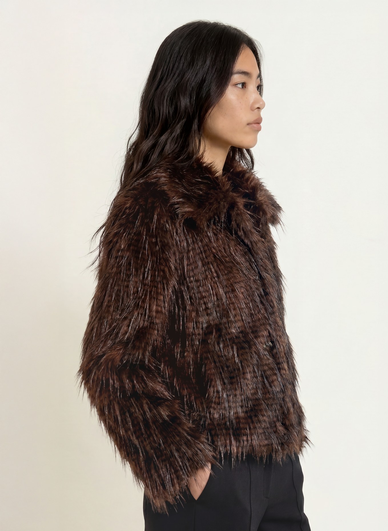 MILESTONE Kunstfell-Jacke MSNELLY: DUNKELBRAUN / SCHWARZ