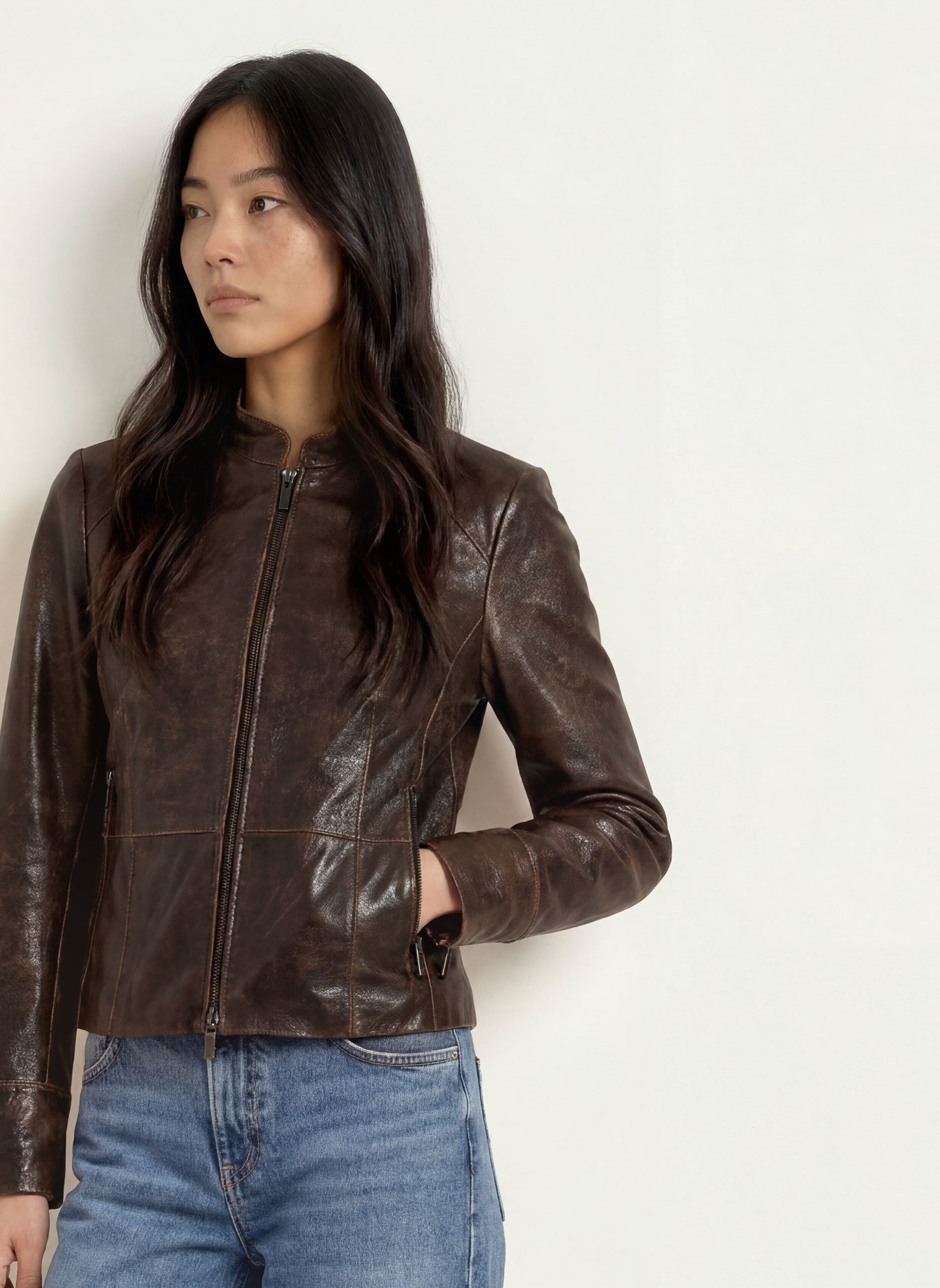 MILESTONE Lederjacke MSZADIE: DUNKELBRAUN