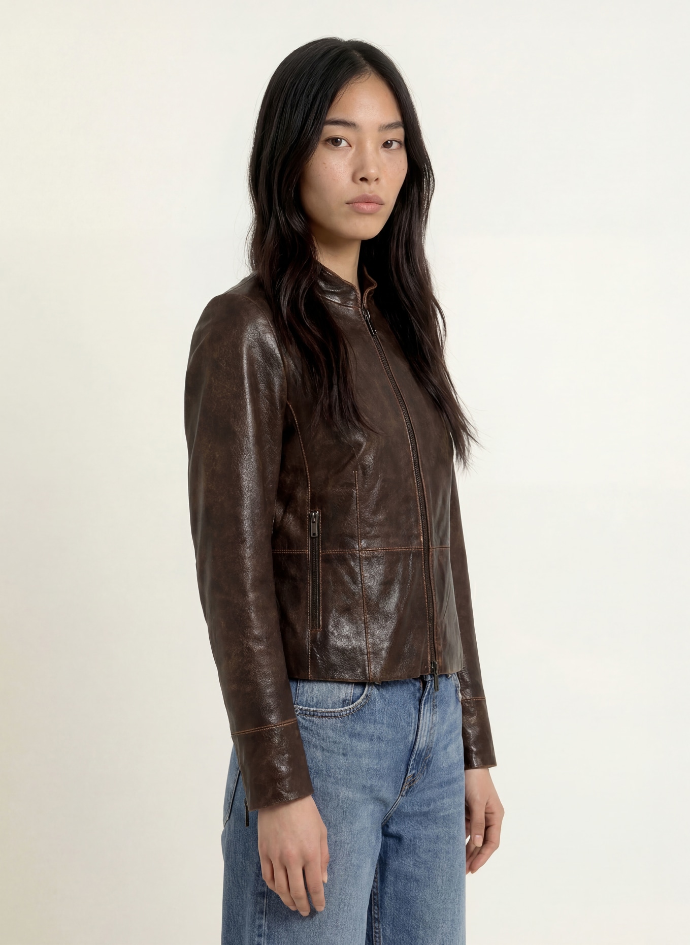 MILESTONE Lederjacke MSZADIE: DUNKELBRAUN