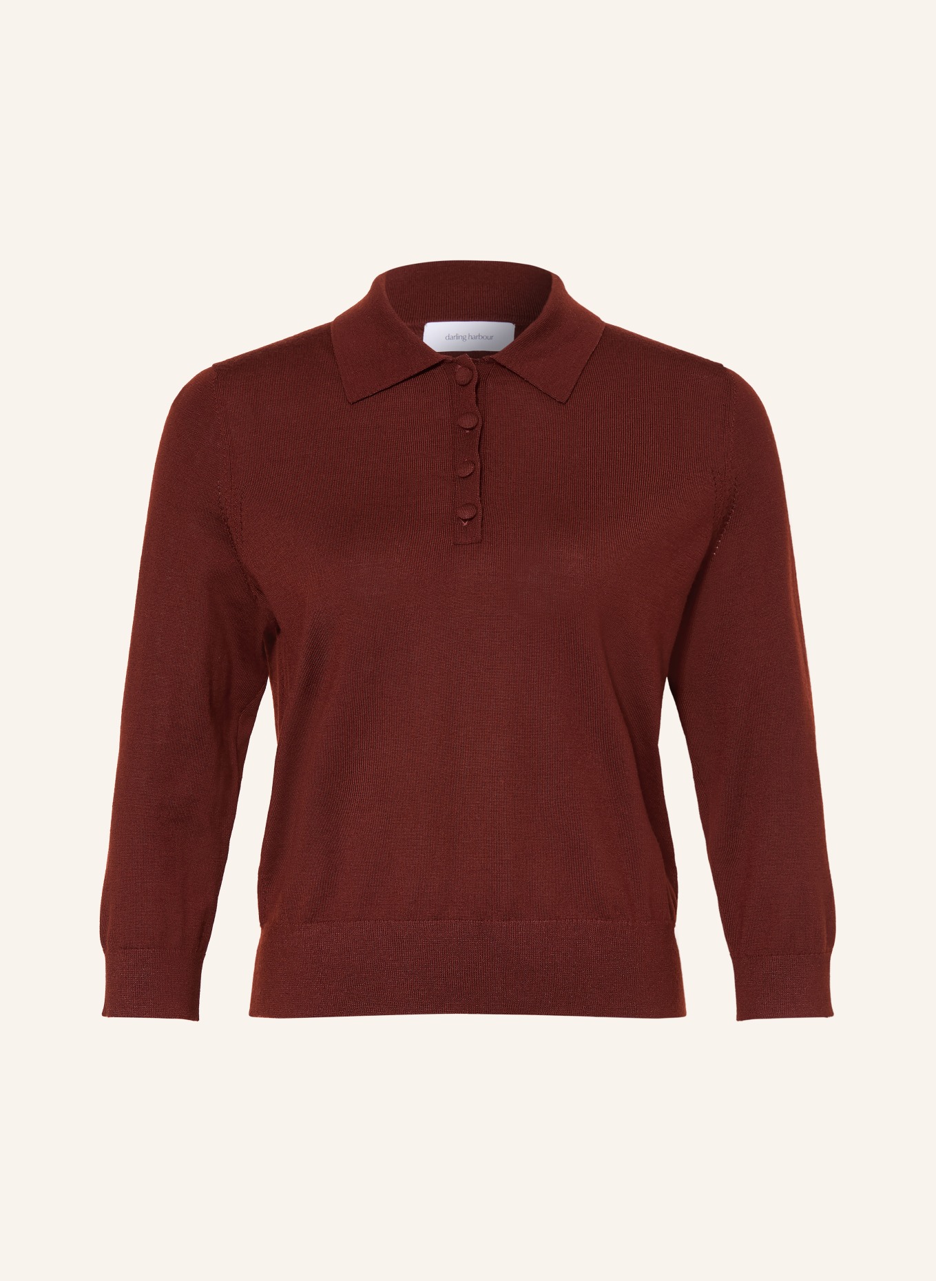 darling harbour Strick-Poloshirt mit 3/4-Arm: CINNAMON