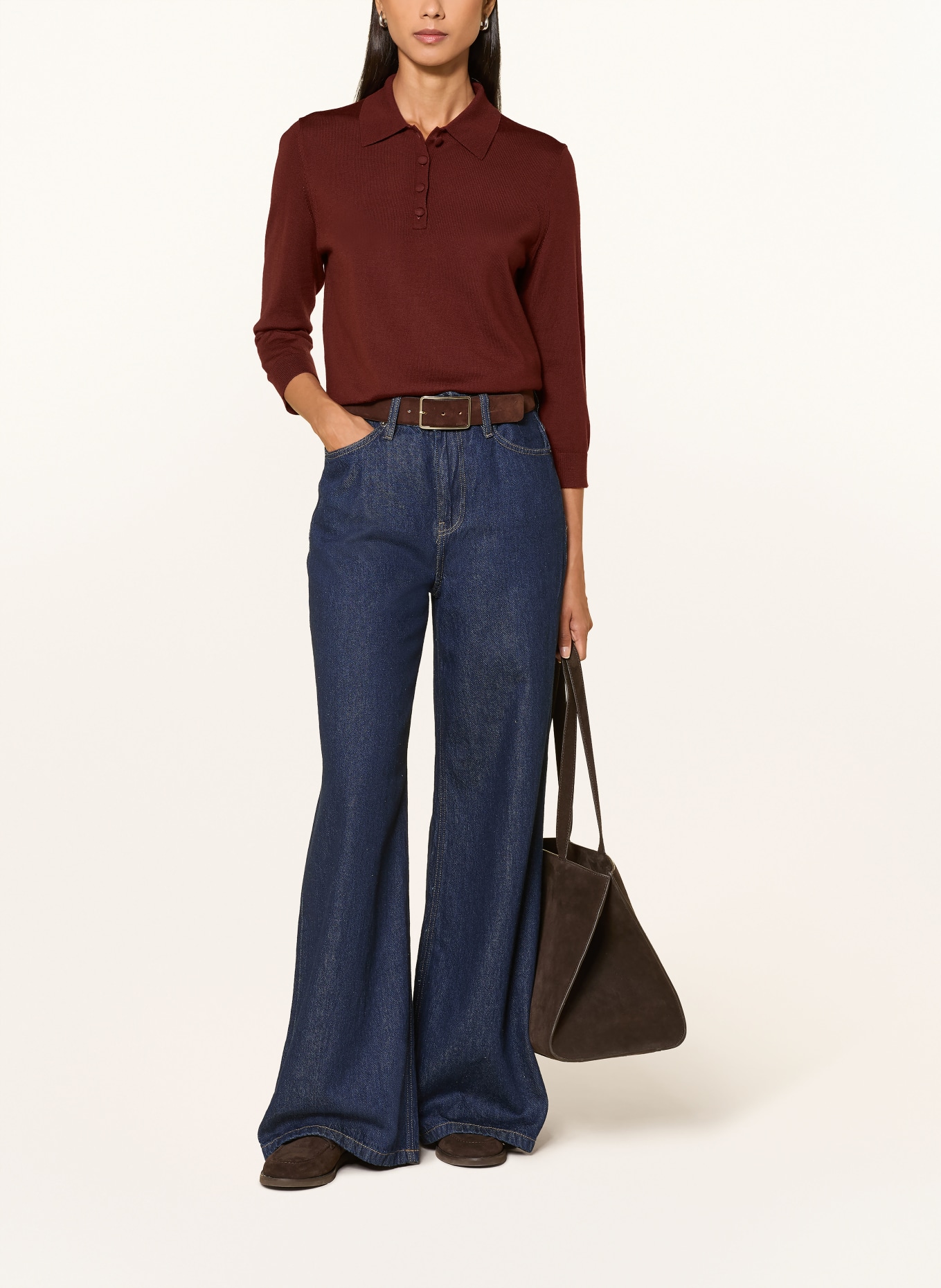 darling harbour Strick-Poloshirt mit 3/4-Arm: CINNAMON