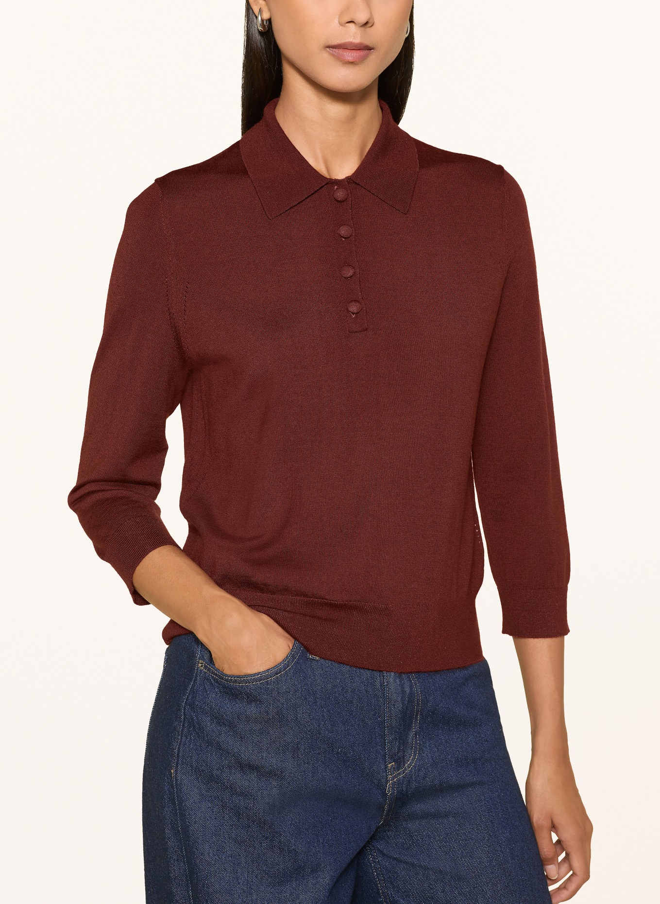 darling harbour Strick-Poloshirt mit 3/4-Arm: CINNAMON
