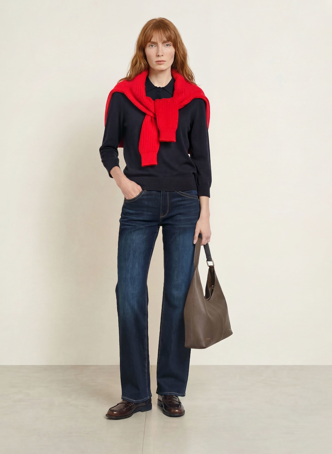 darling harbour Strick-Poloshirt mit 3/4-Arm: NAVY