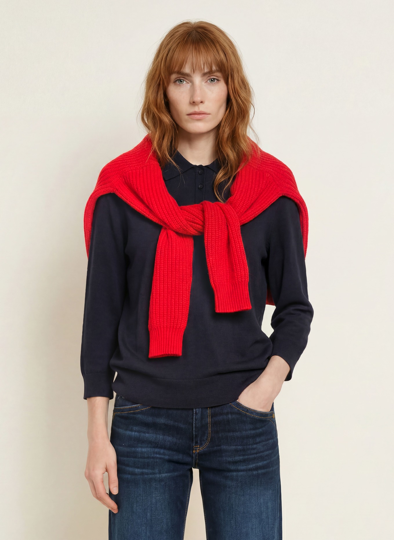 darling harbour Strick-Poloshirt mit 3/4-Arm: NAVY