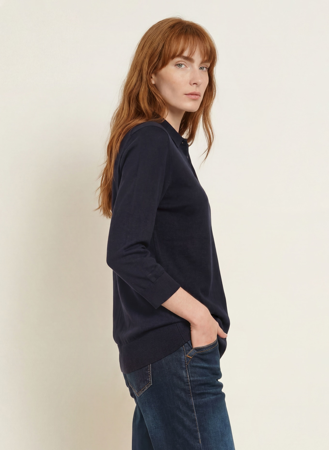 darling harbour Strick-Poloshirt mit 3/4-Arm: NAVY