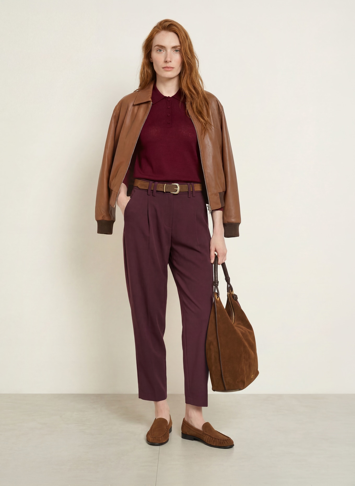 darling harbour Knit polo shirt with 3/4 sleeves: BURGUNDY