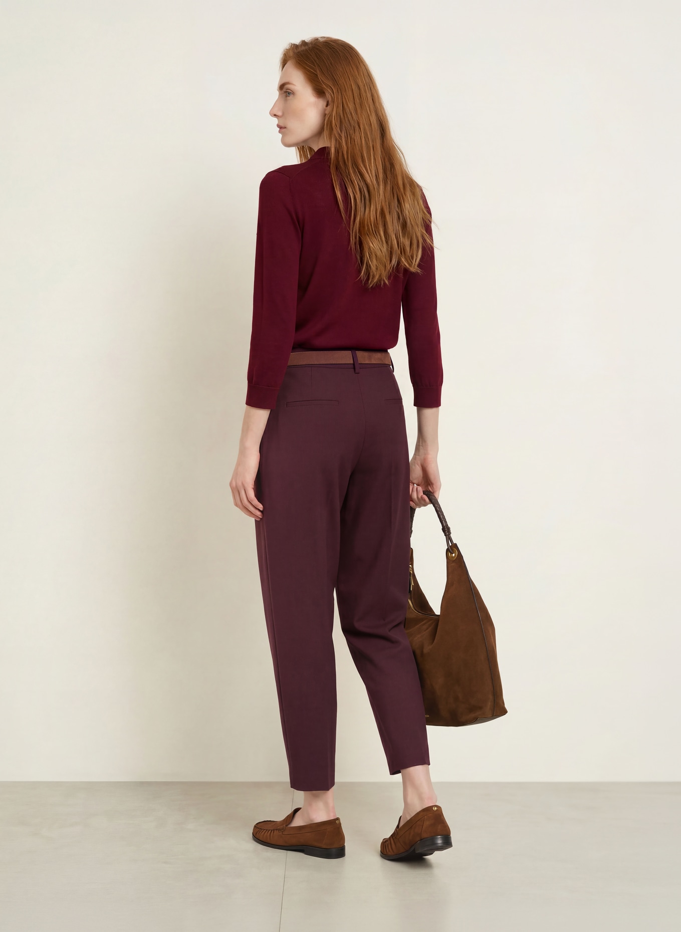 darling harbour Knit polo shirt with 3/4 sleeves: BURGUNDY