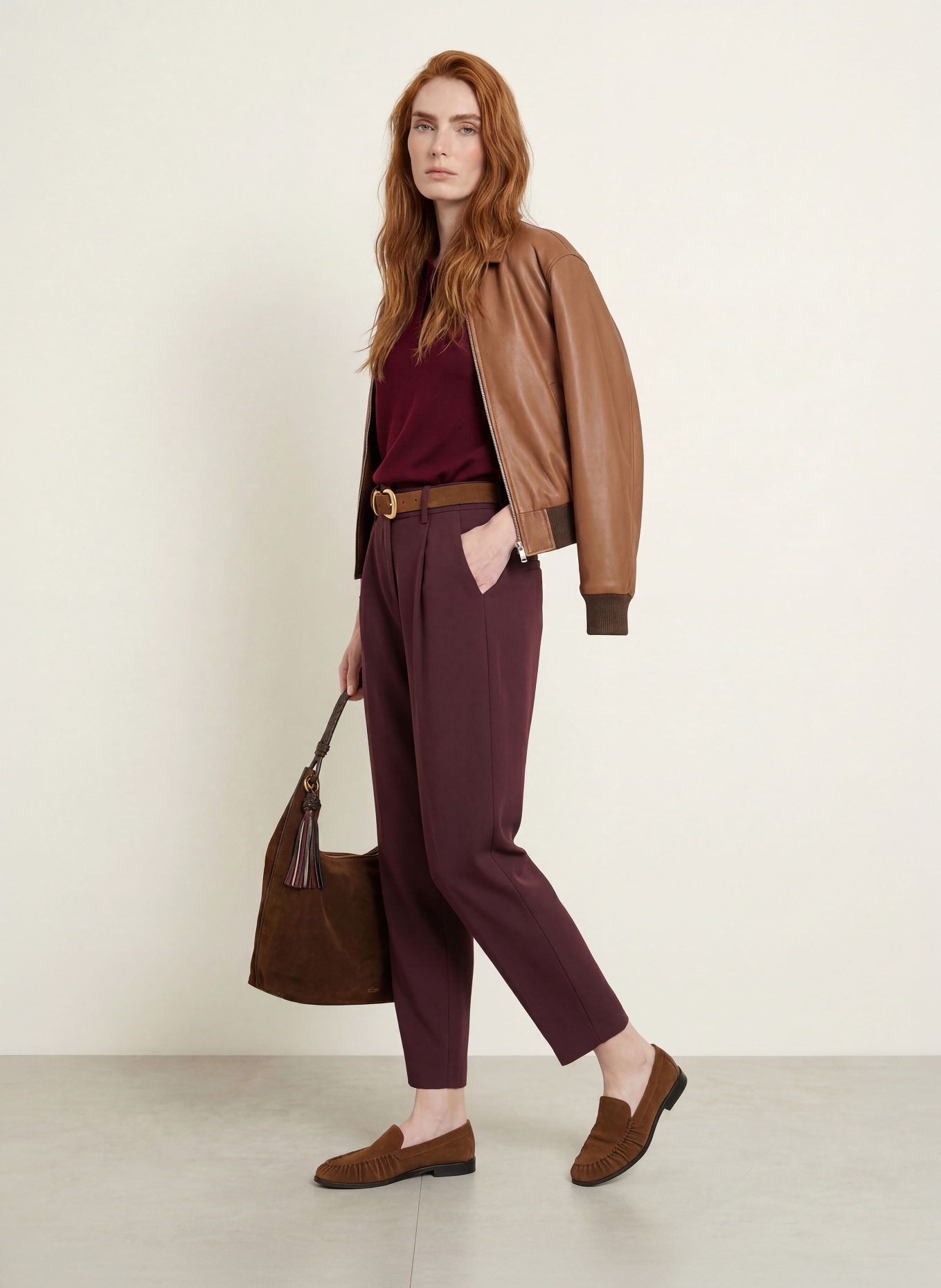 darling harbour Knit polo shirt with 3/4 sleeves: BURGUNDY