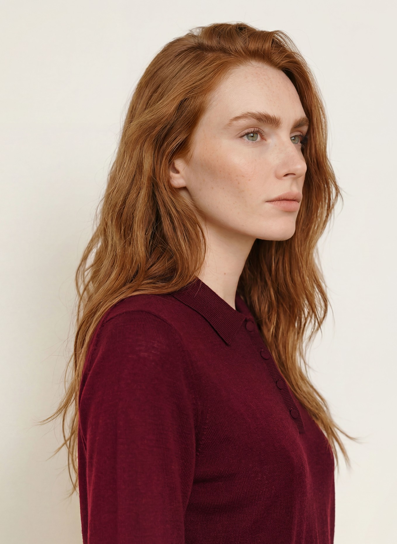 darling harbour Knit polo shirt with 3/4 sleeves: BURGUNDY