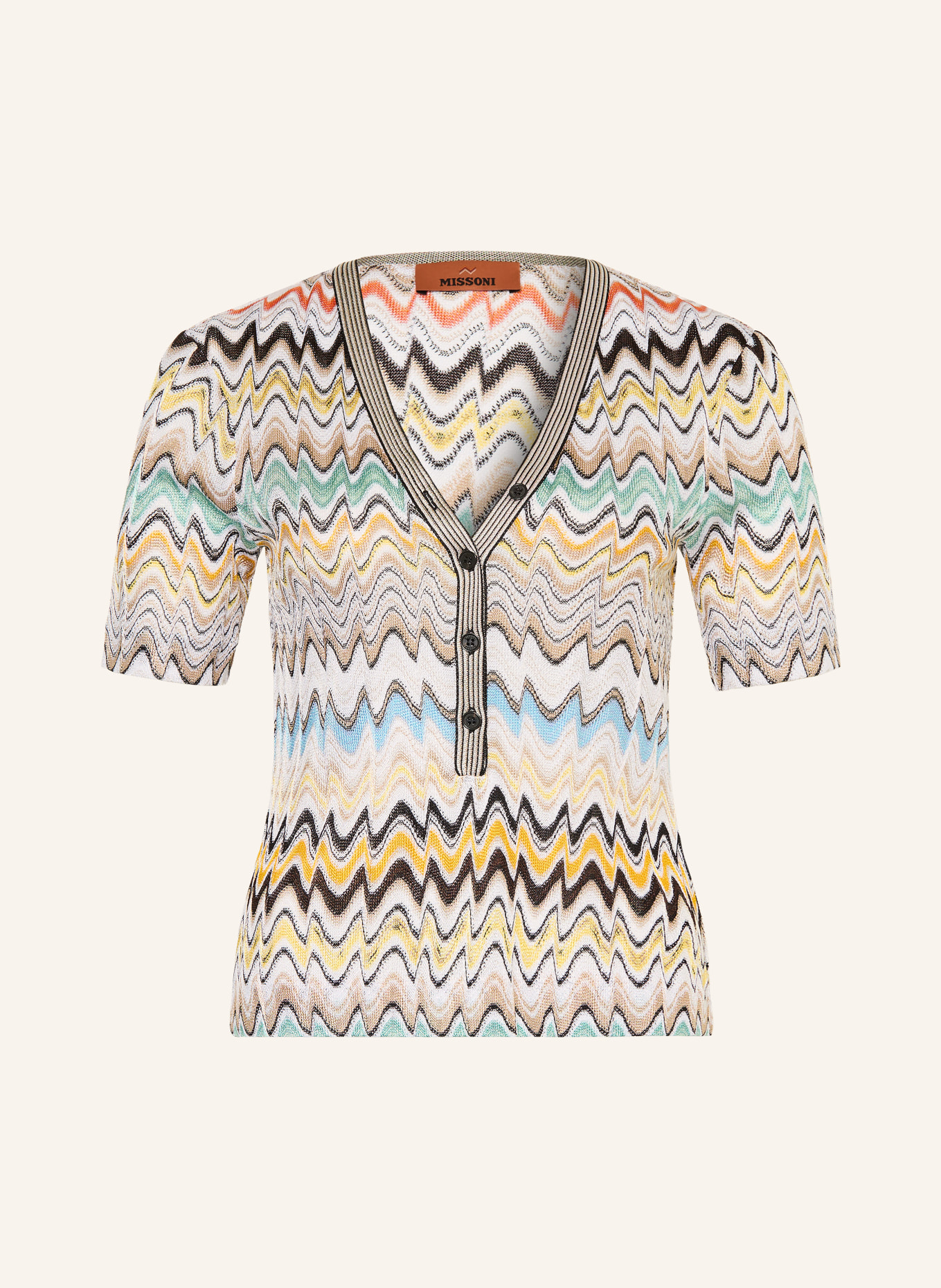 MISSONI Strickshirt: BEIGE / DUNKELBRAUN / ORANGE
