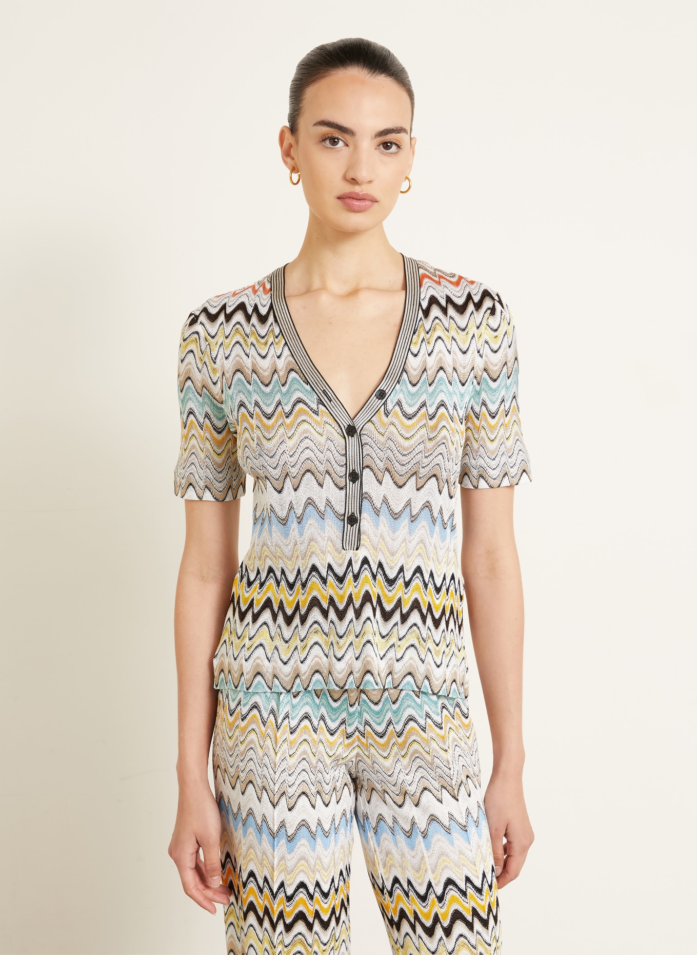 MISSONI Strickshirt: BEIGE / DUNKELBRAUN / ORANGE
