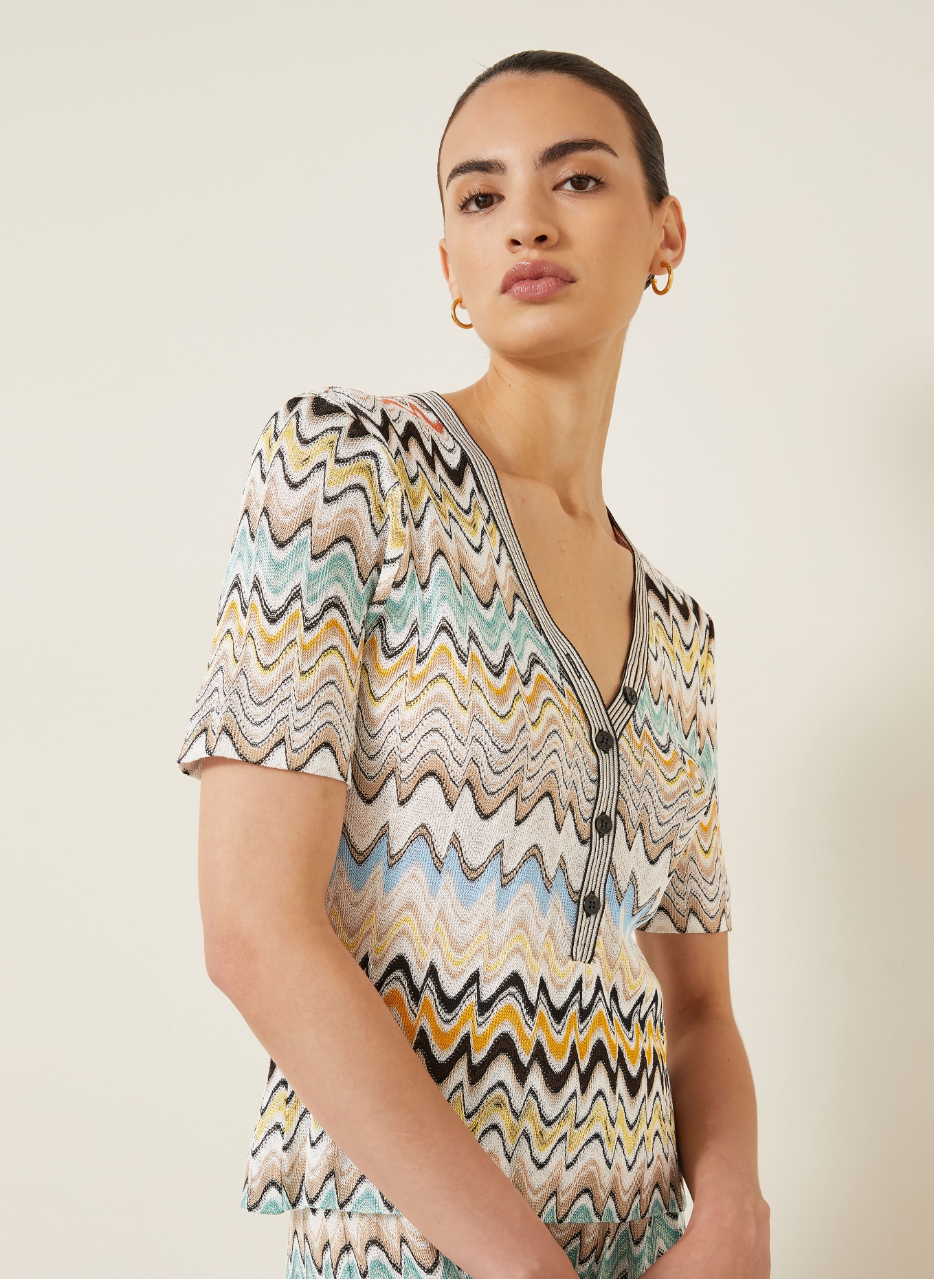 MISSONI Strickshirt: BEIGE / DUNKELBRAUN / ORANGE
