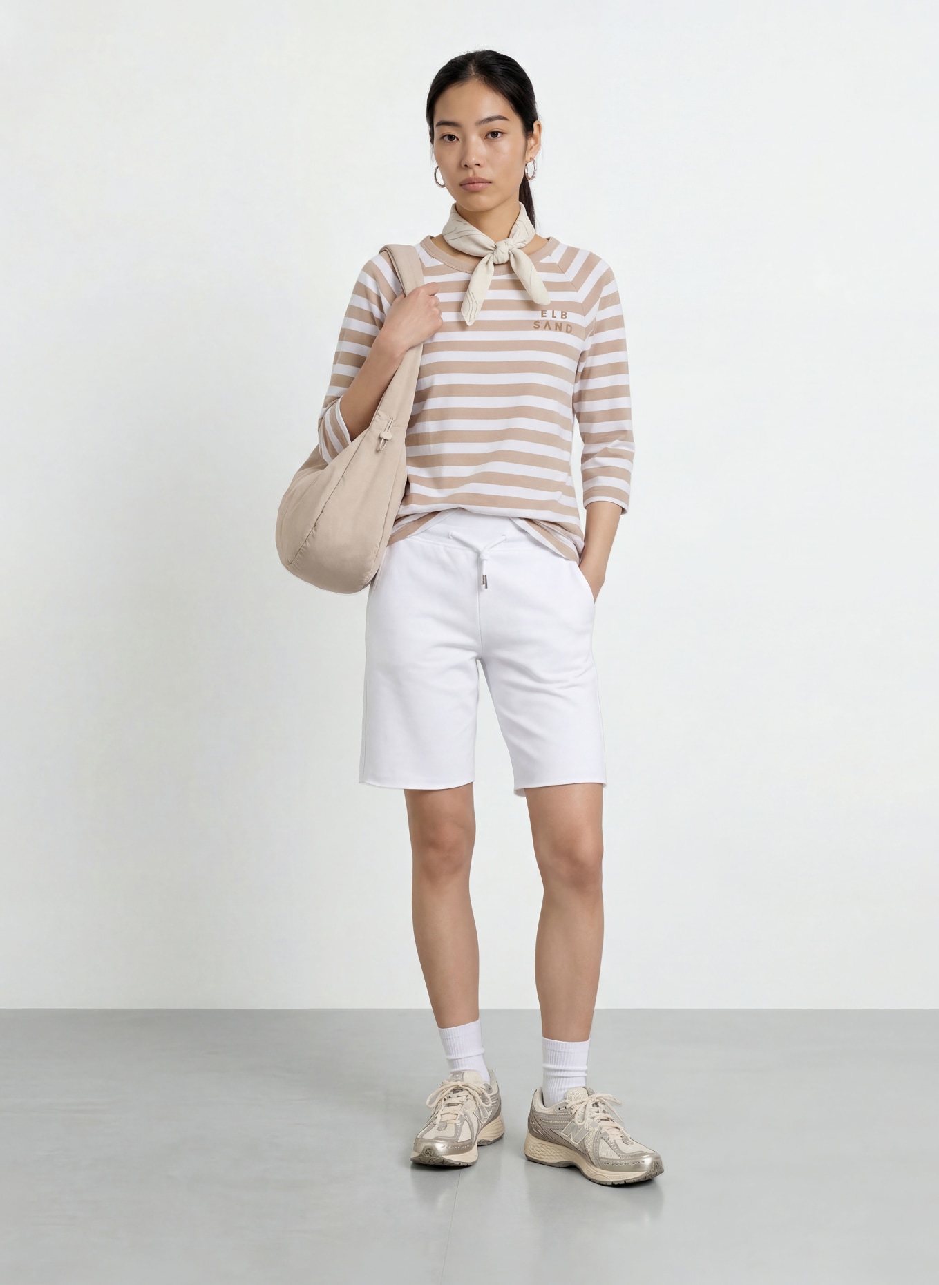 ELBSAND Shirt CELIN mit 3/4-Arm: WEISS / BEIGE