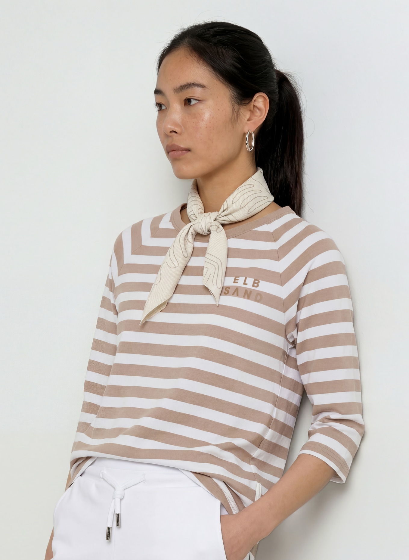 ELBSAND Shirt CELIN mit 3/4-Arm: WEISS / BEIGE