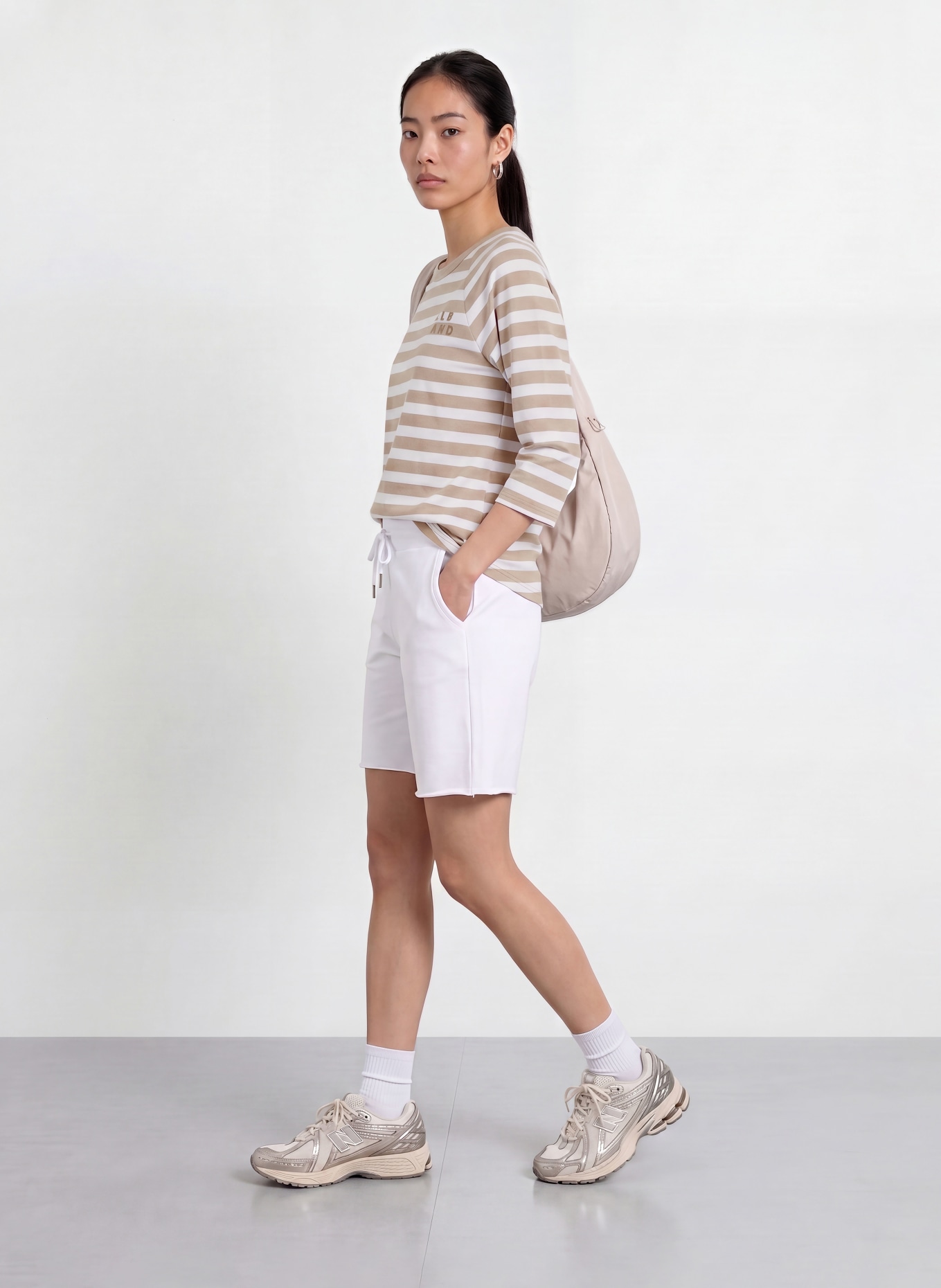 ELBSAND Shirt CELIN mit 3/4-Arm: WEISS / BEIGE