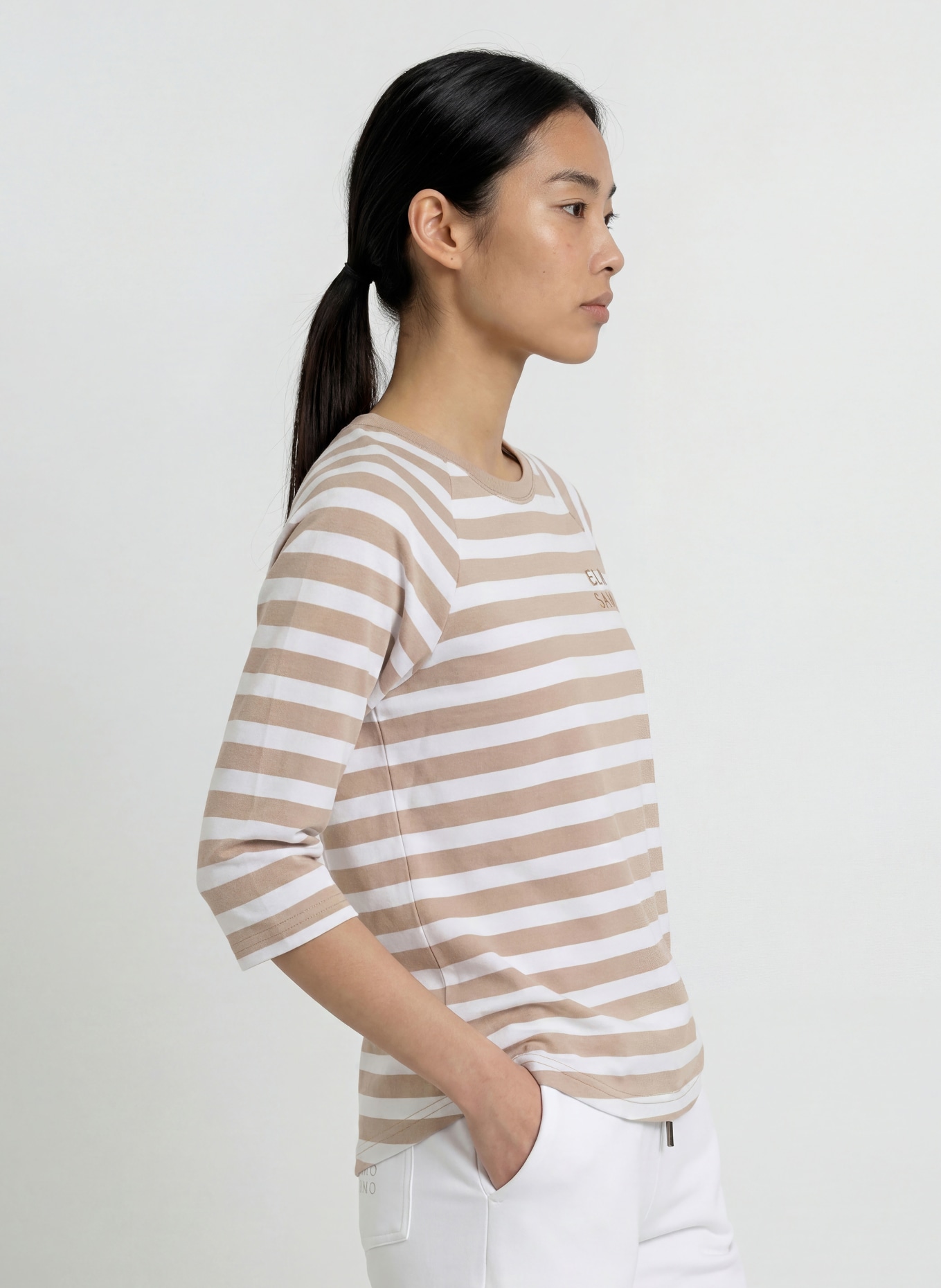 ELBSAND Shirt CELIN mit 3/4-Arm: WEISS / BEIGE