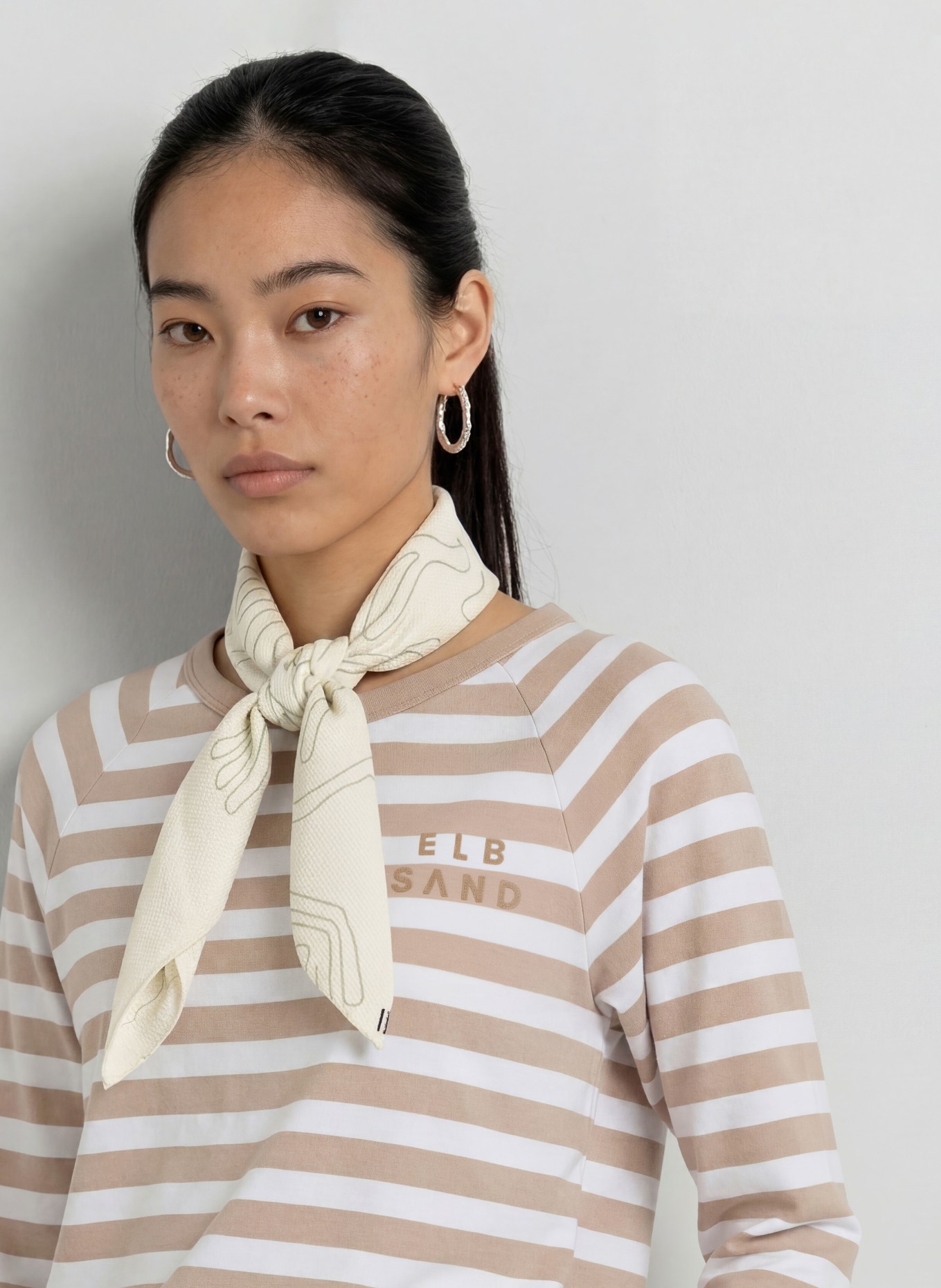 ELBSAND Shirt CELIN mit 3/4-Arm: WEISS / BEIGE