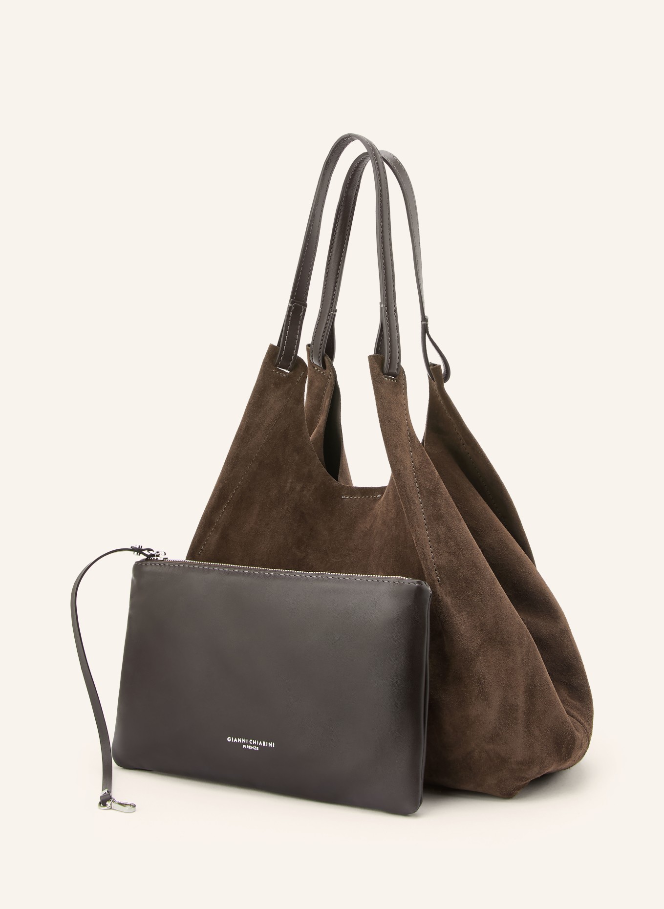 GIANNI CHIARINI Shopper DUA XL med lomme: MØRKEBRUN