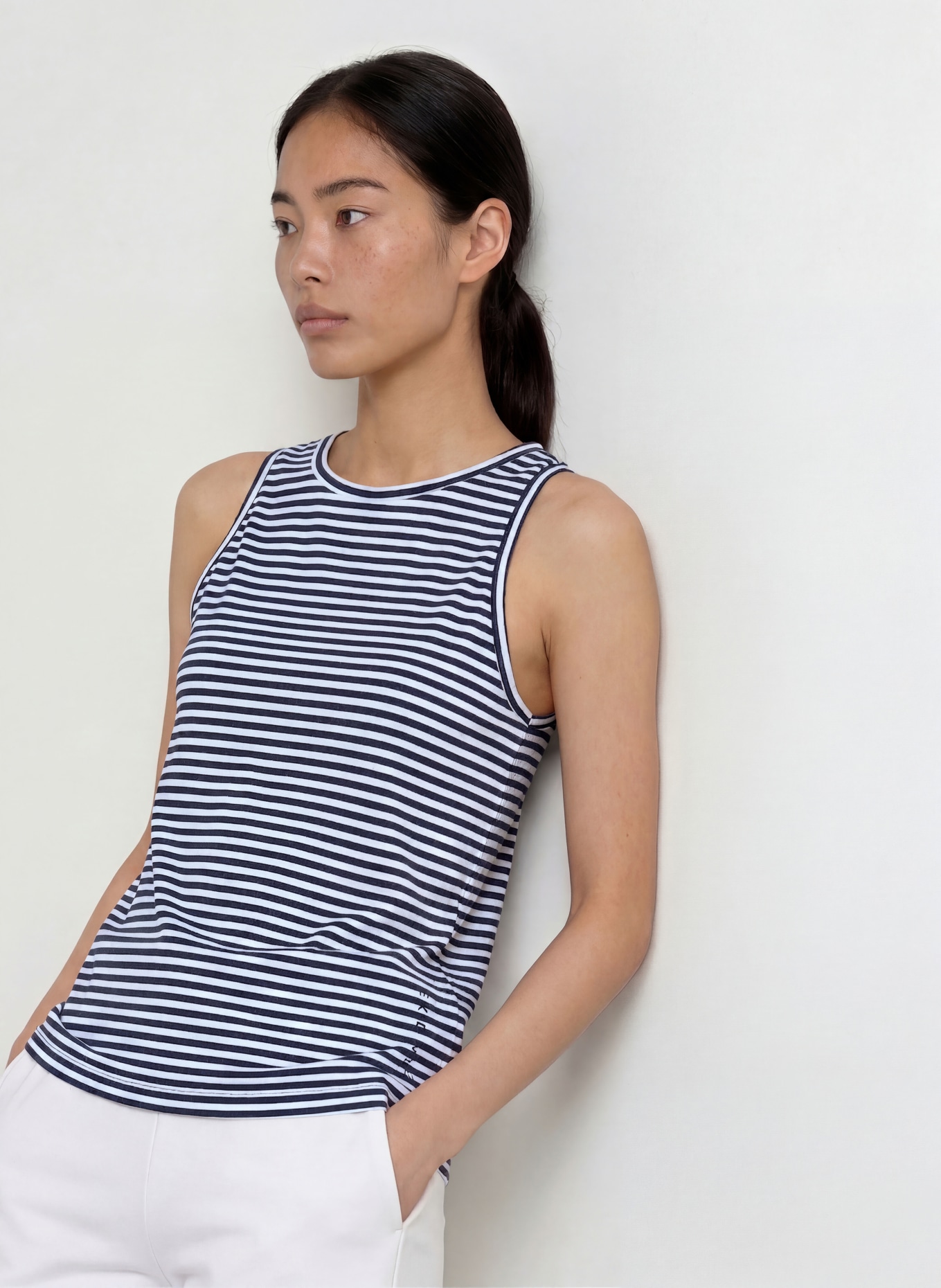 ELBSAND Top MAAVI: BLANC / BLEU FONCÉ