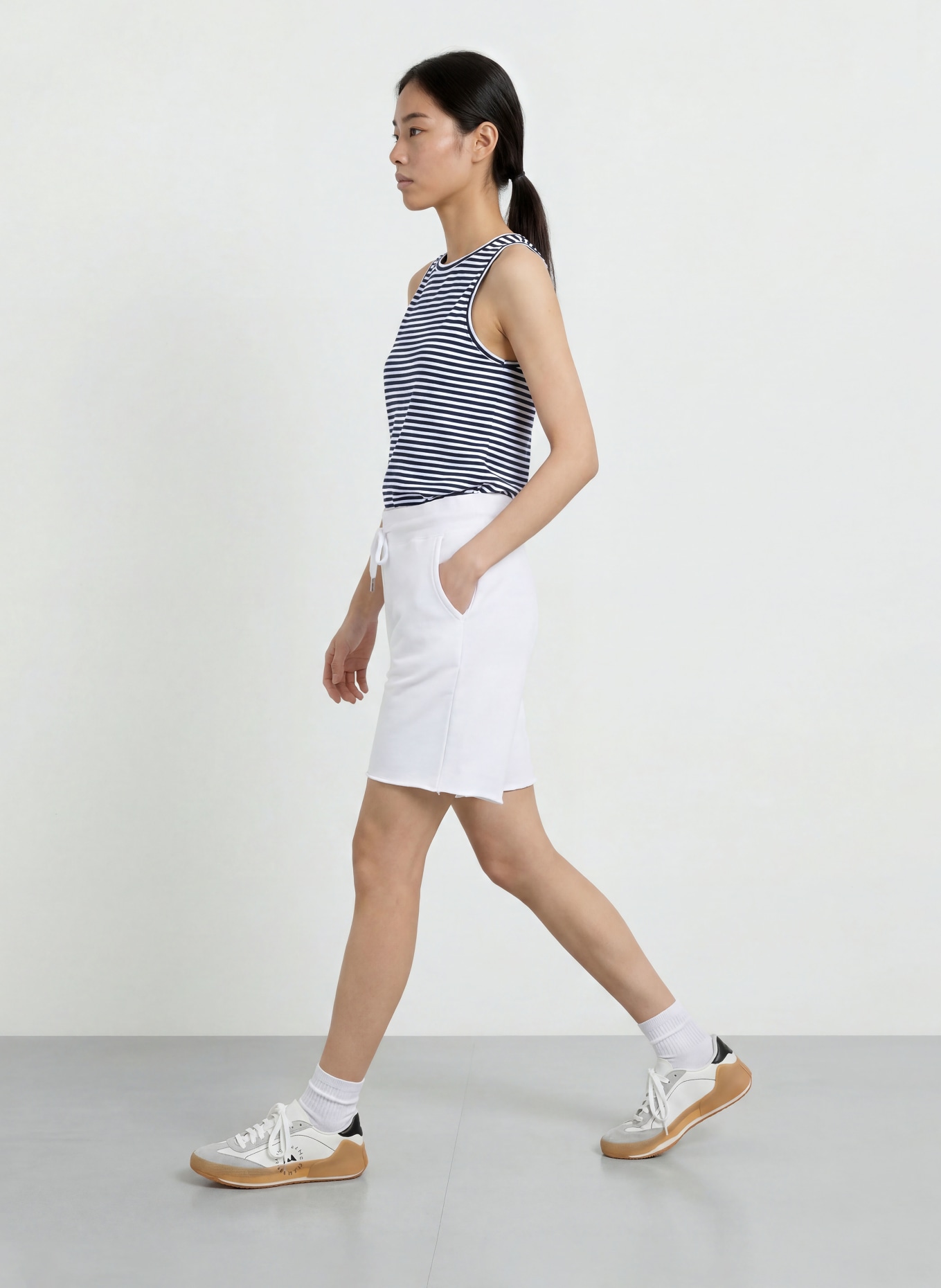 ELBSAND Top MAAVI: BLANC / BLEU FONCÉ